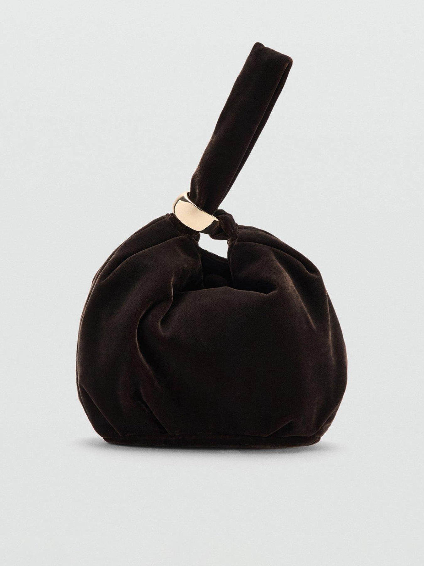 Image 1 of 4 of Mango Velvet Handbag With Metallic Detail - Brown