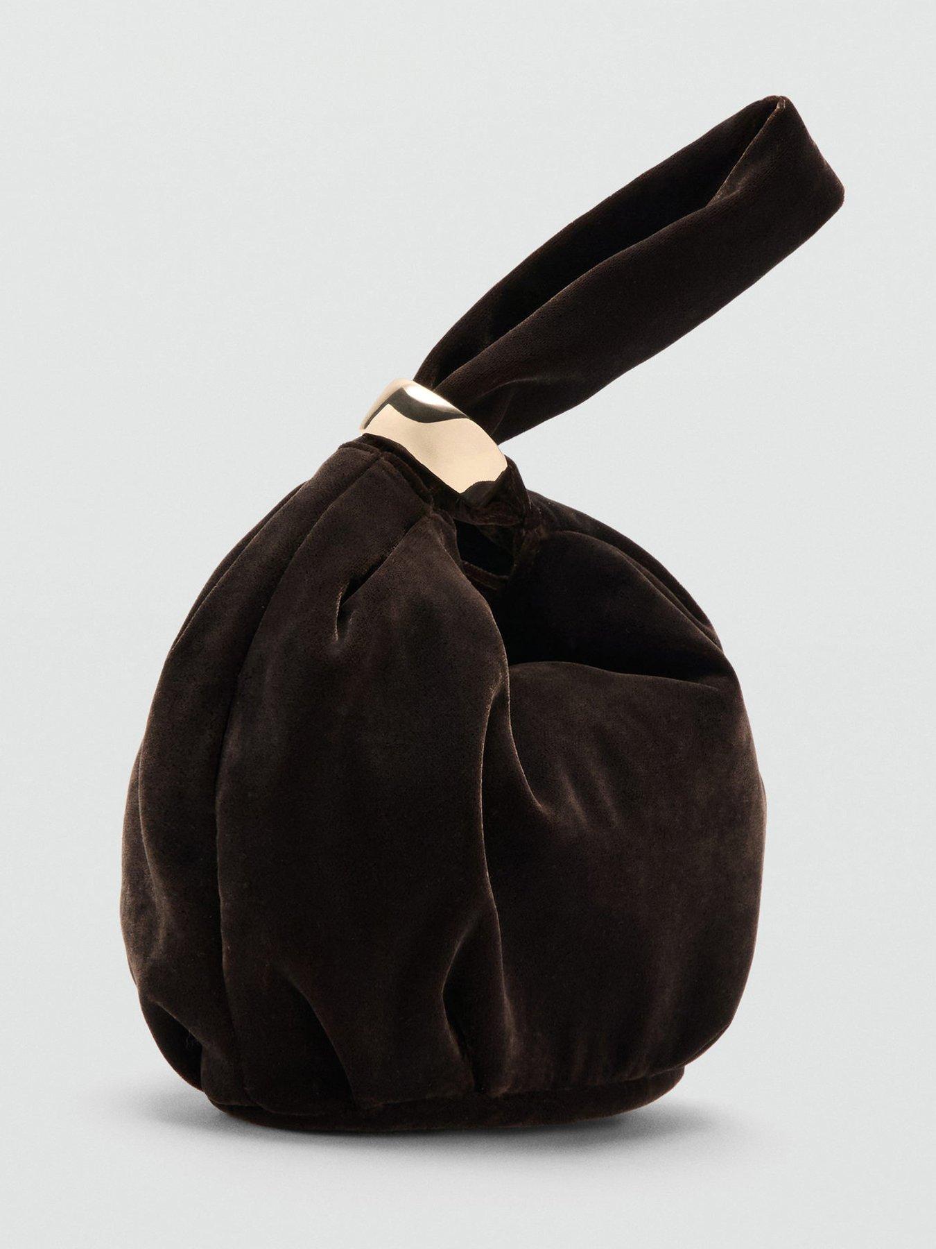 Image 2 of 4 of Mango Velvet Handbag With Metallic Detail - Brown