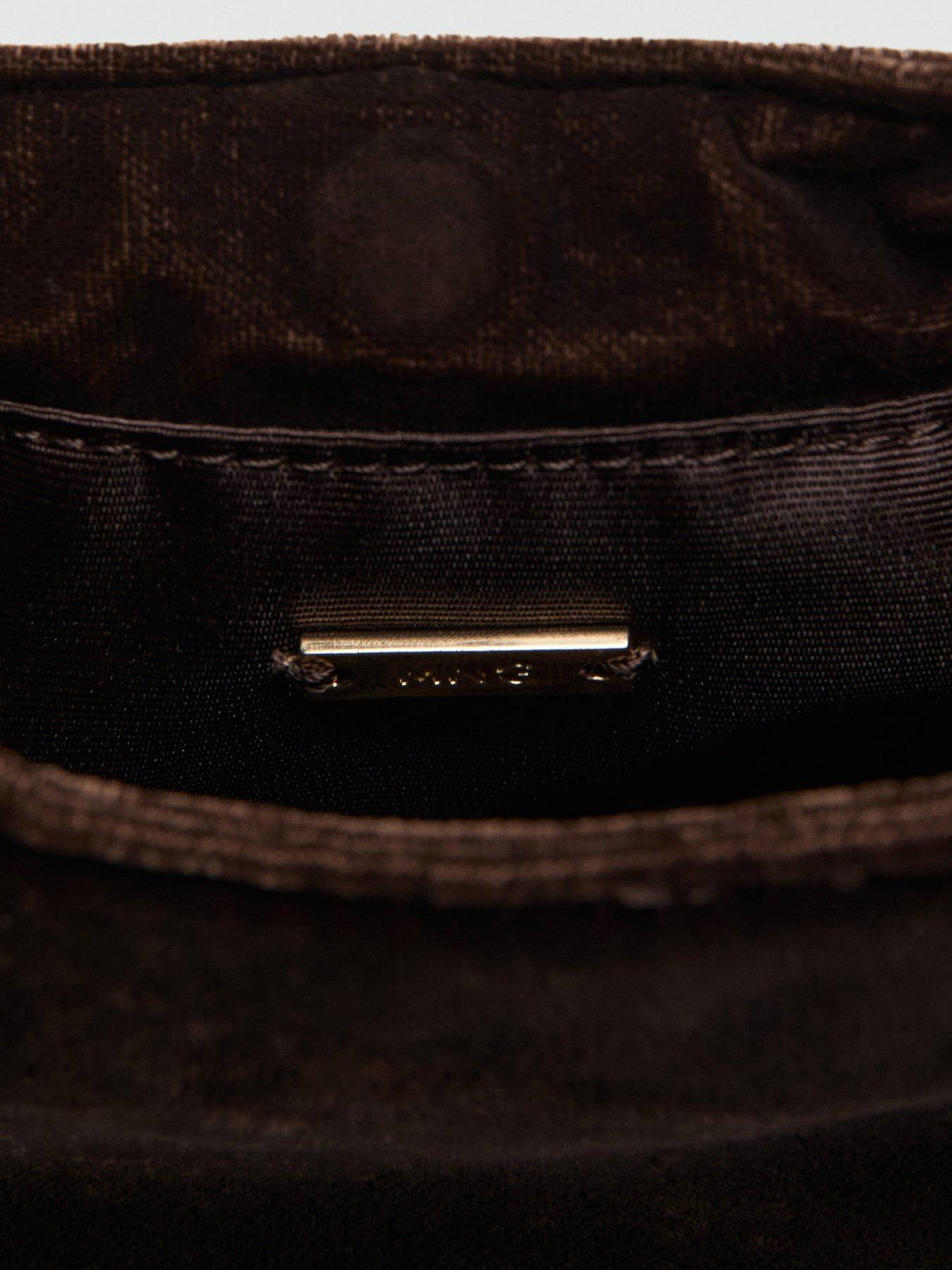 Image 3 of 4 of Mango Velvet Handbag With Metallic Detail - Brown