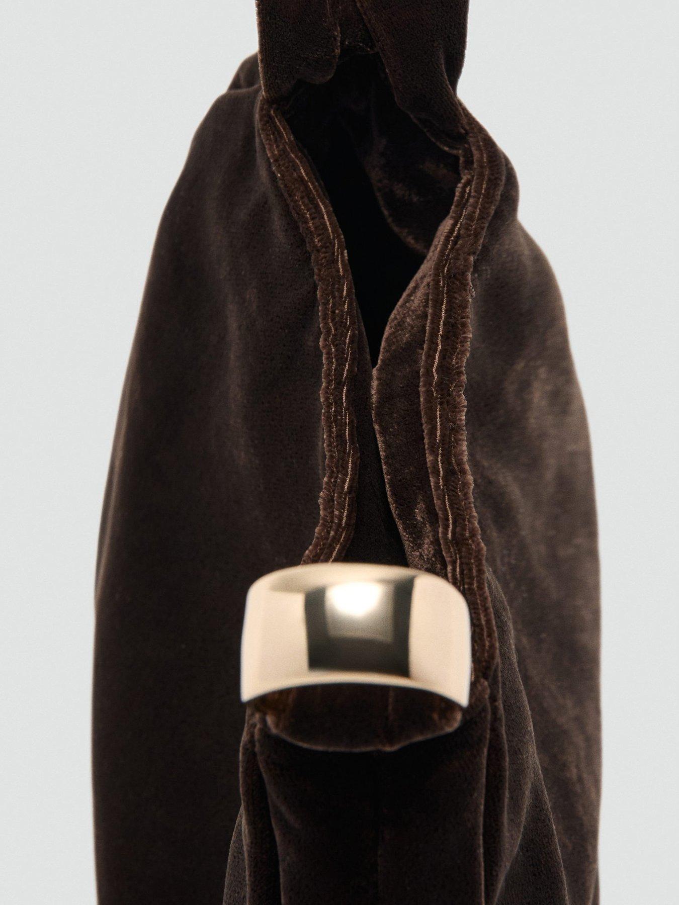 Image 4 of 4 of Mango Velvet Handbag With Metallic Detail - Brown