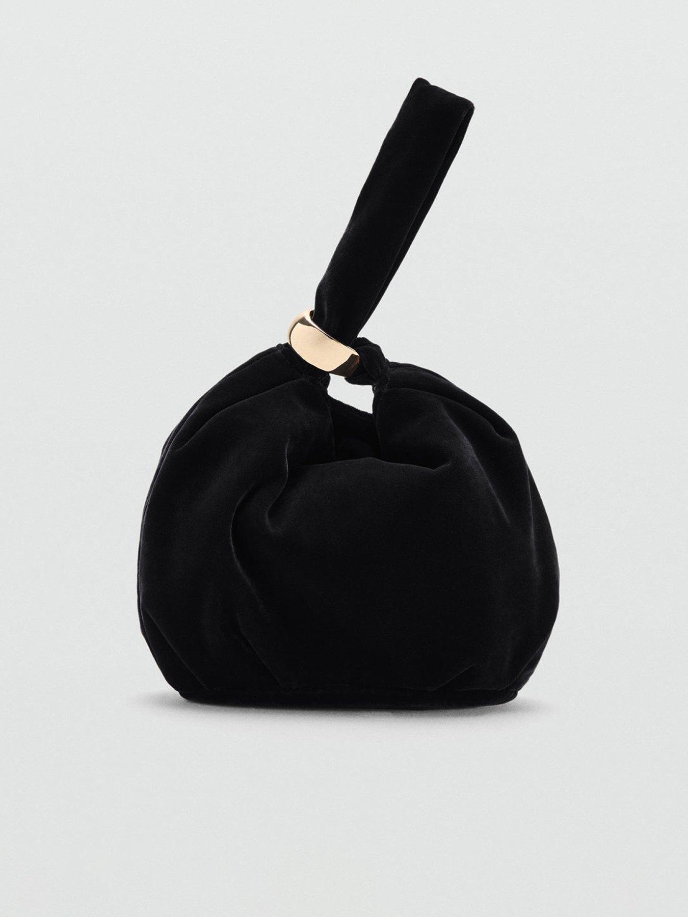Mango Velvet Handbag With Metallic Detail - Black
