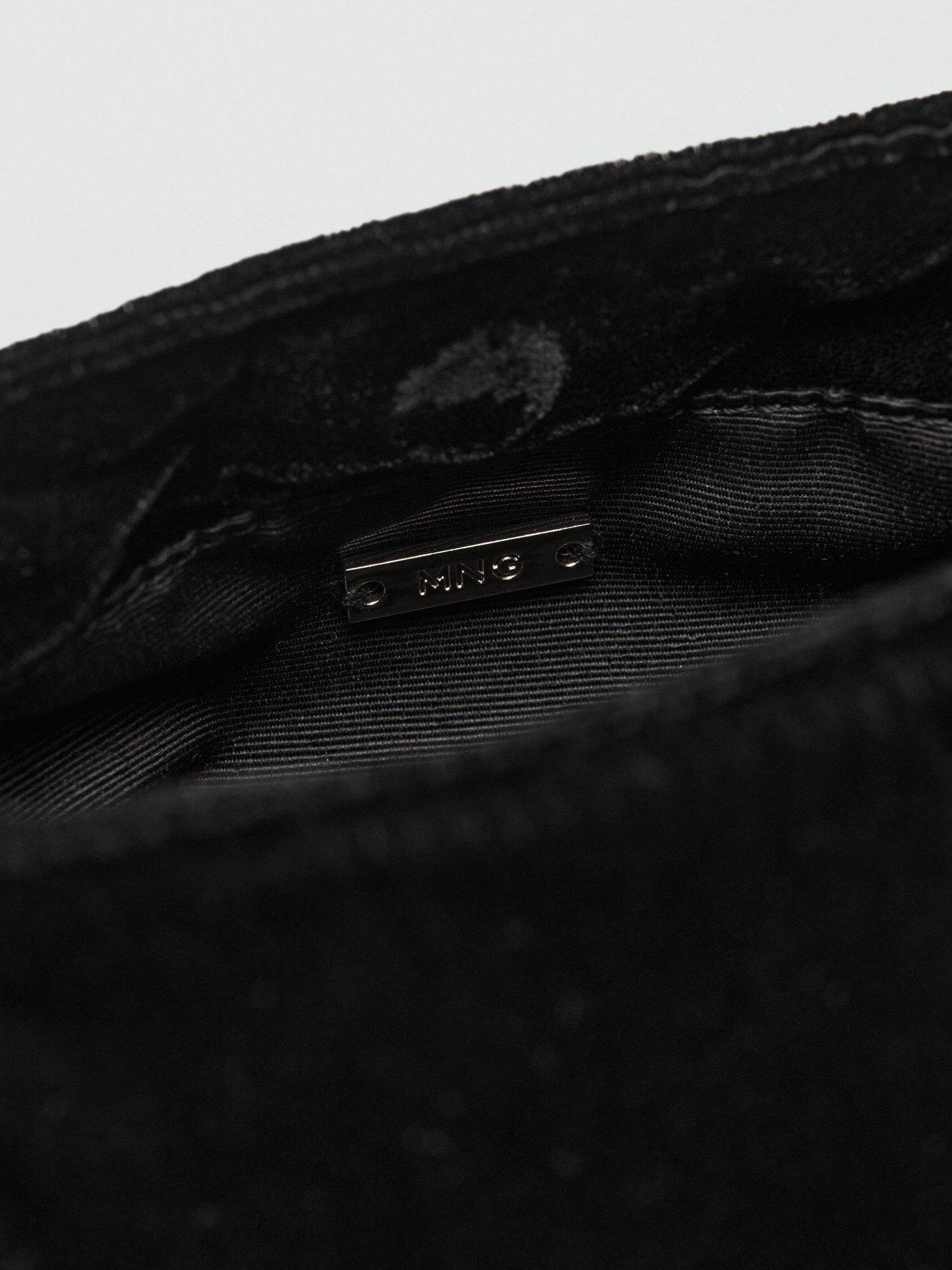 Image 5 of 5 of Mango Velvet Handbag With Metallic Detail - Black