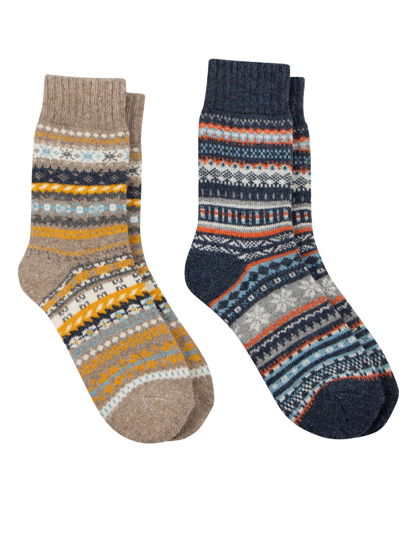 totes-toasties-mens-wool-blend-fair-isle-slippers-sock-twin-pack-multi