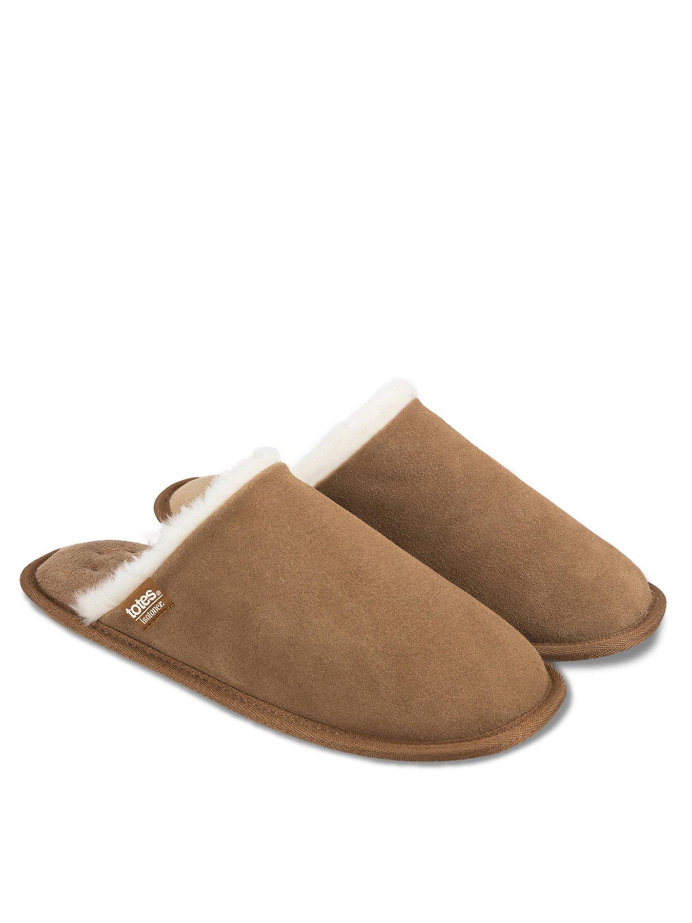 TOTES Isotoner Mens Suede Mule Slipper With Water Repellency - Brown