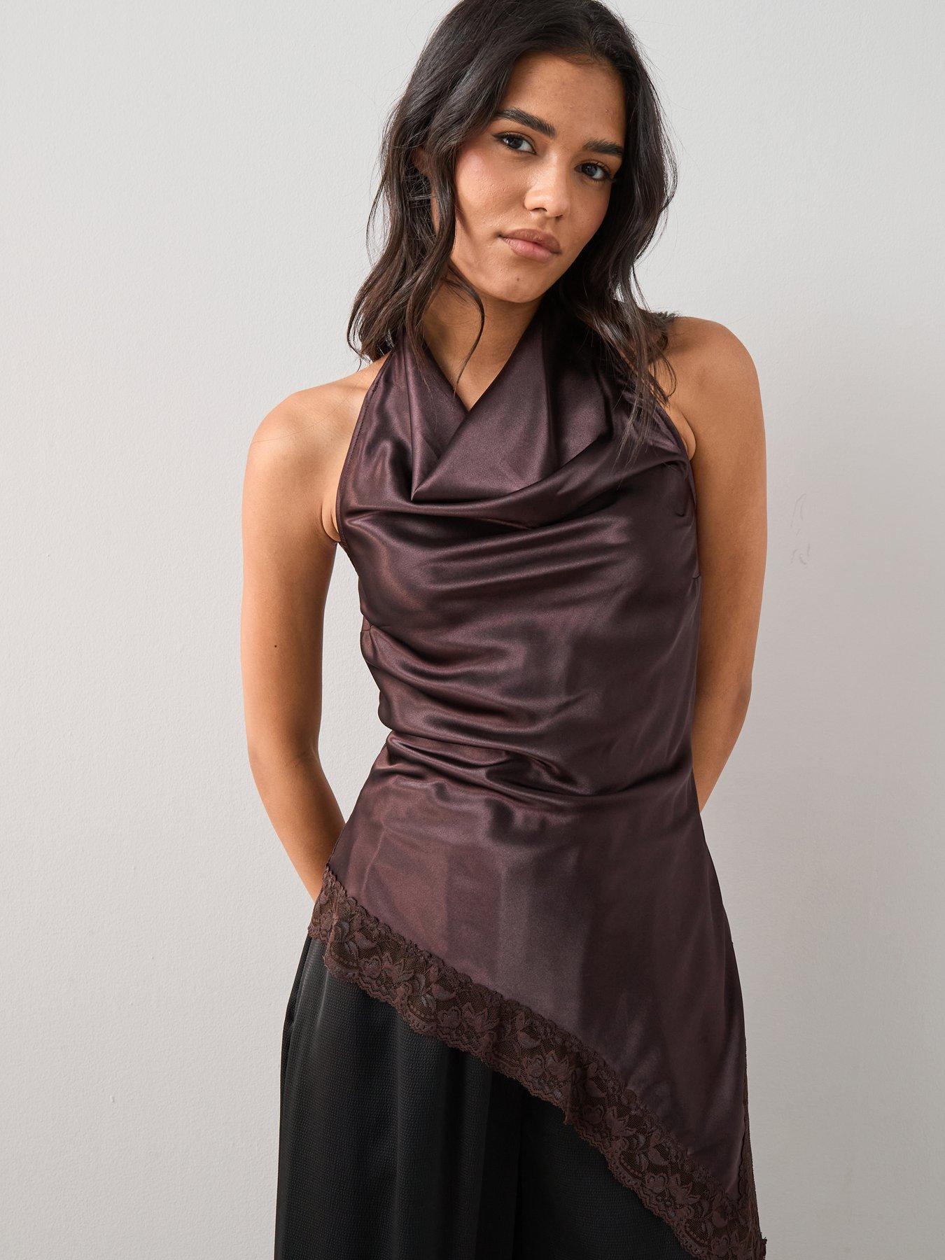 the-very-collection-satin-draped-cowl-neck-asymmetric-blouse-brown