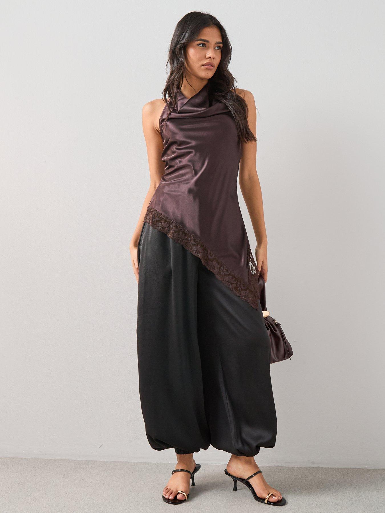 the-very-collection-satin-draped-cowl-neck-asymmetric-blouse-brownback