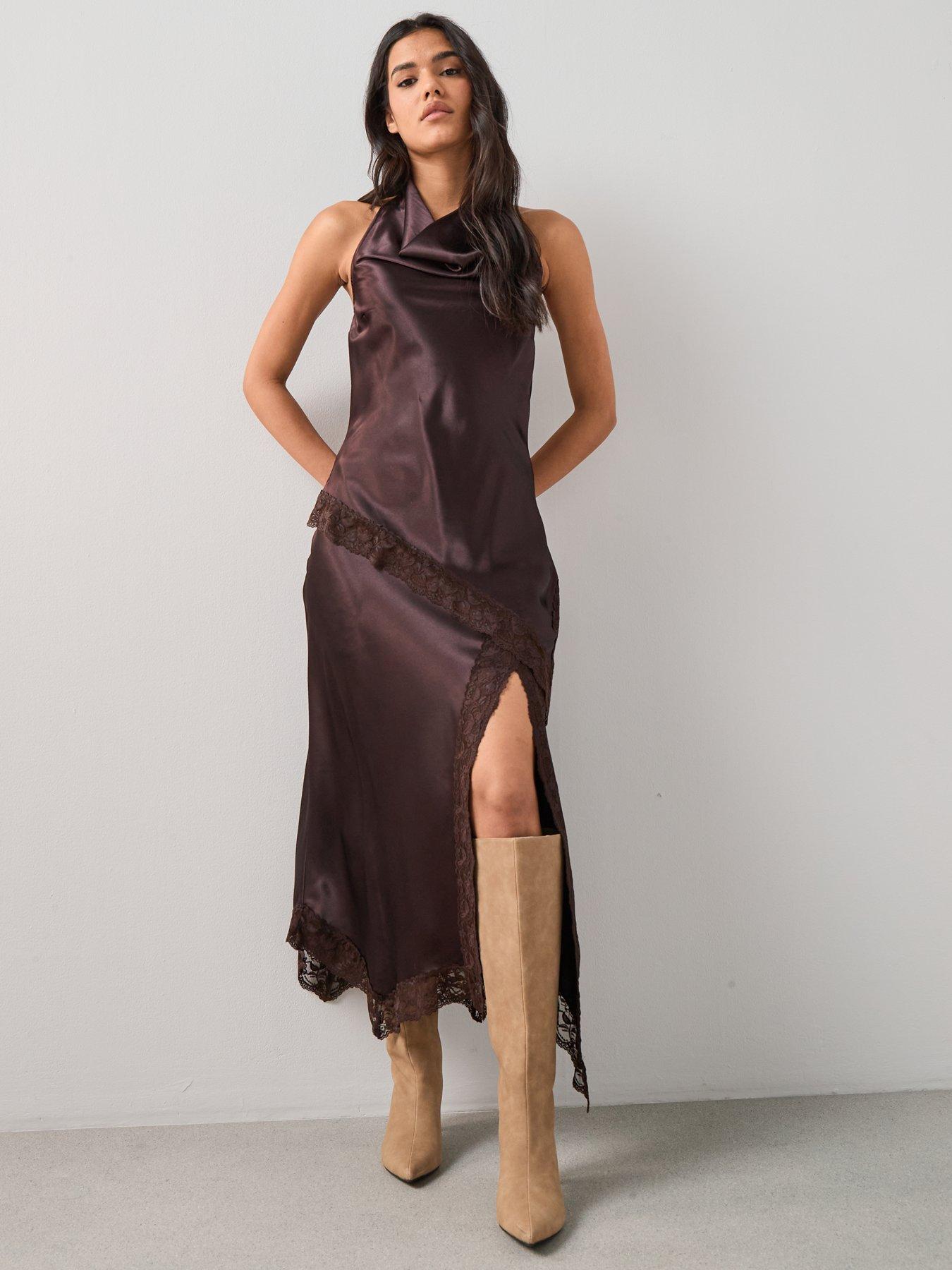 the-very-collection-lace-trim-satin-midi-skirt-brownoutfit