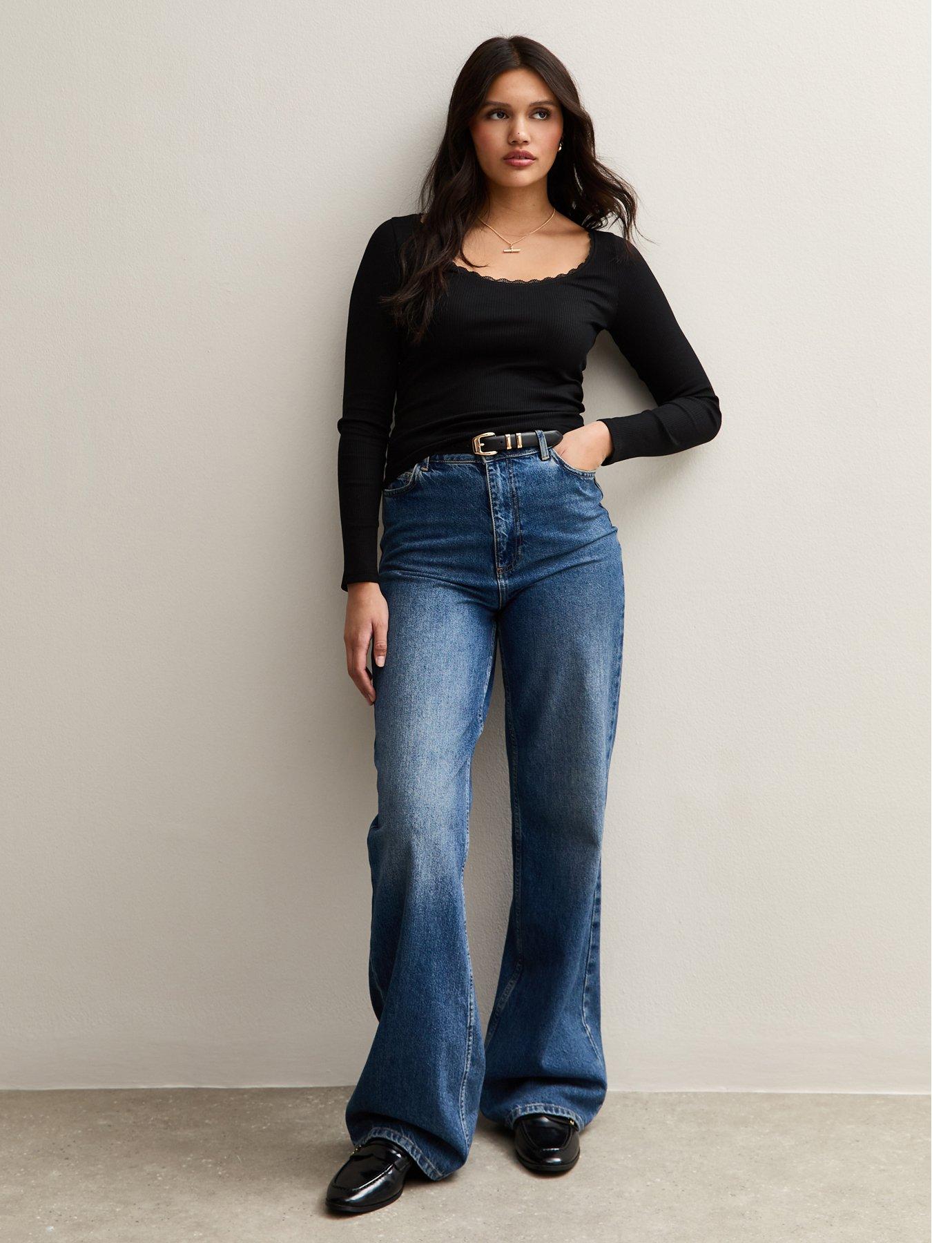 Image 3 of 4 of New Look Lace Trimmed Scoop Neck Top - Black