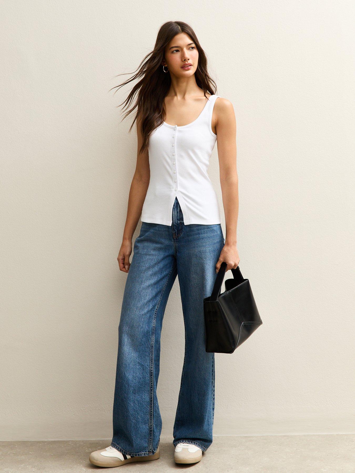 Image 3 of 5 of New Look Button Up Tank Top - White