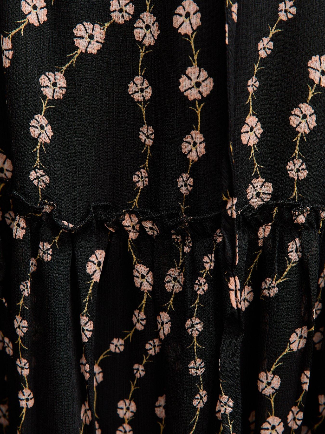 Image 5 of 5 of New Look Floral Chiffon Ruffle Tiered Mini Dress - Black