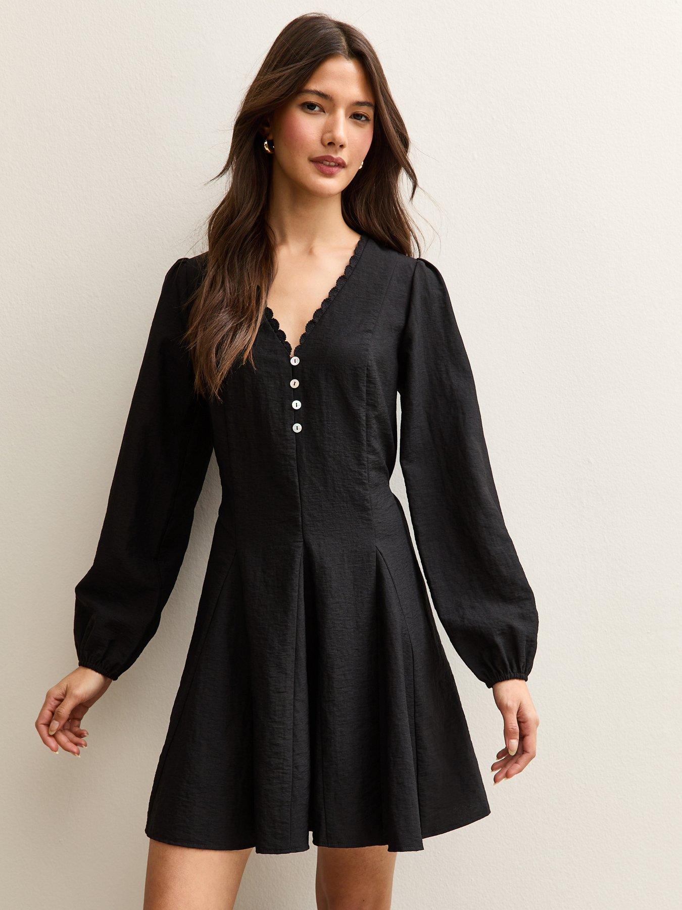 new-look-long-sleeve-godet-mini-dress-blackback