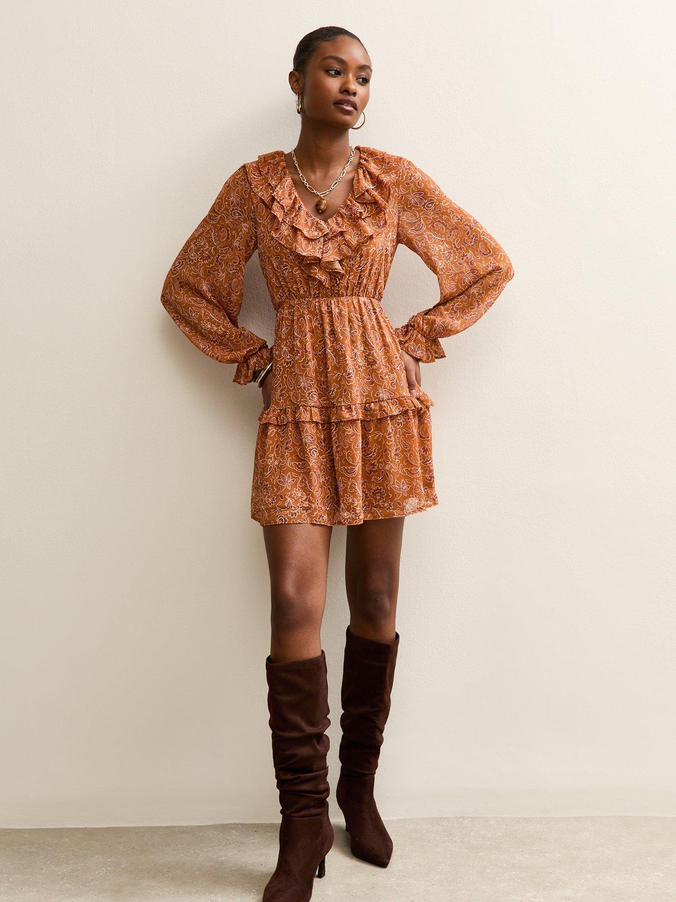 new-look-chiffon-ruffle-paisley-pattern-mini-dress-orangeback