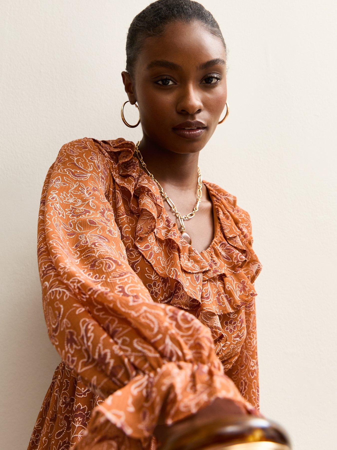 new-look-chiffon-ruffle-paisley-pattern-mini-dress-orangeoutfit