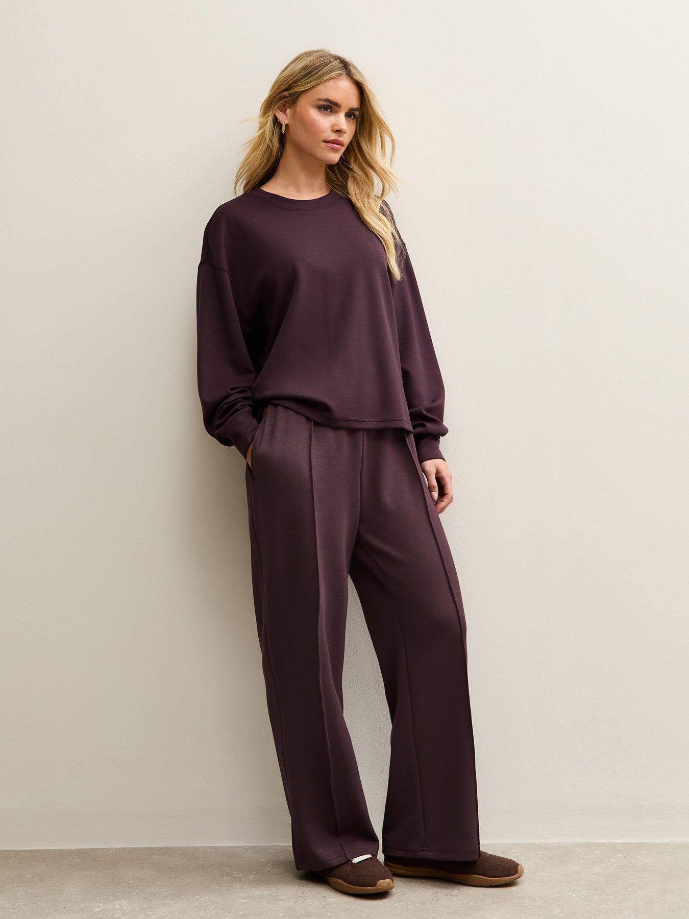 Image 1 of 6 of New Look Premium Elasticated Waist Wide Leg Joggers - Burgundy
