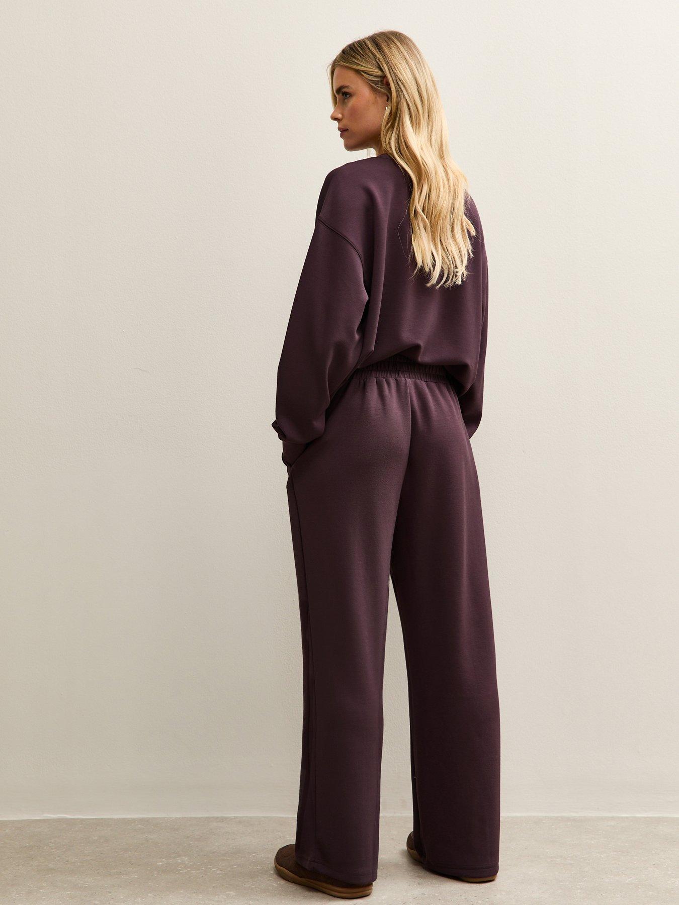 Image 2 of 6 of New Look Premium Elasticated Waist Wide Leg Joggers - Burgundy