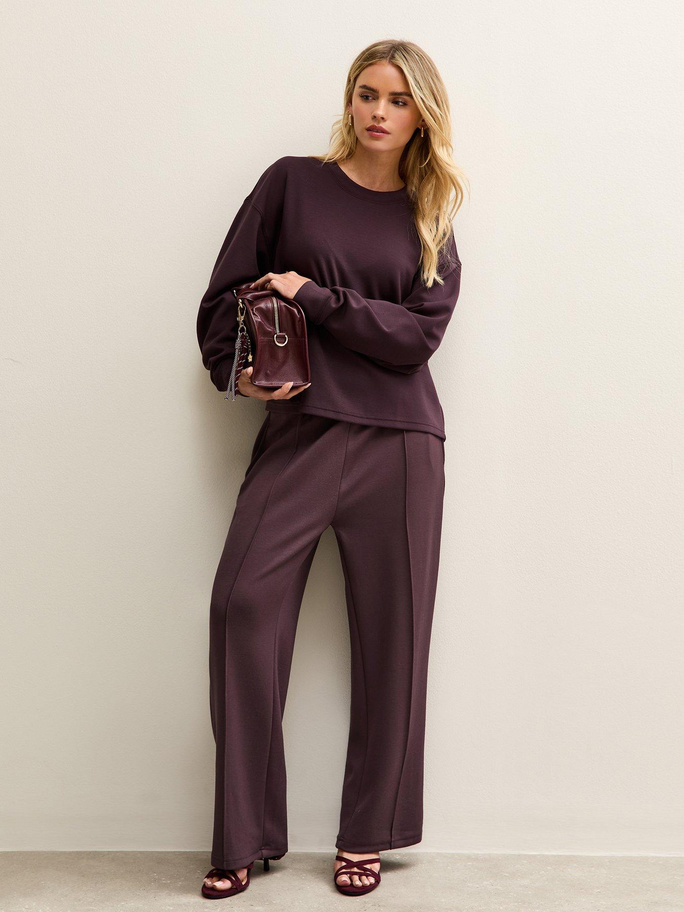 Image 3 of 6 of New Look Premium Elasticated Waist Wide Leg Joggers - Burgundy