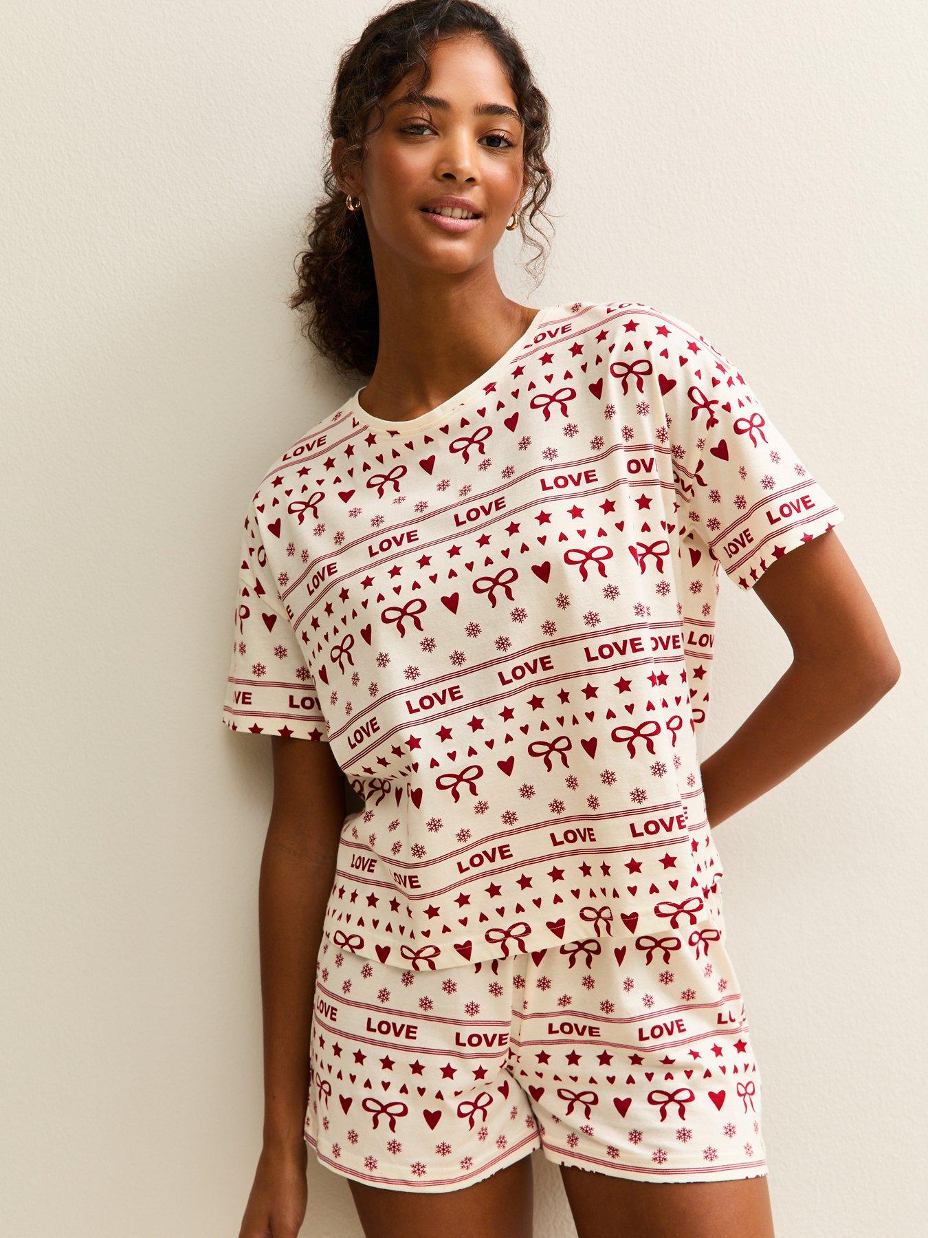 Image 1 of 5 of New Look Fairisle Print T-Shirt And Shorts Pyjama Set - Red
