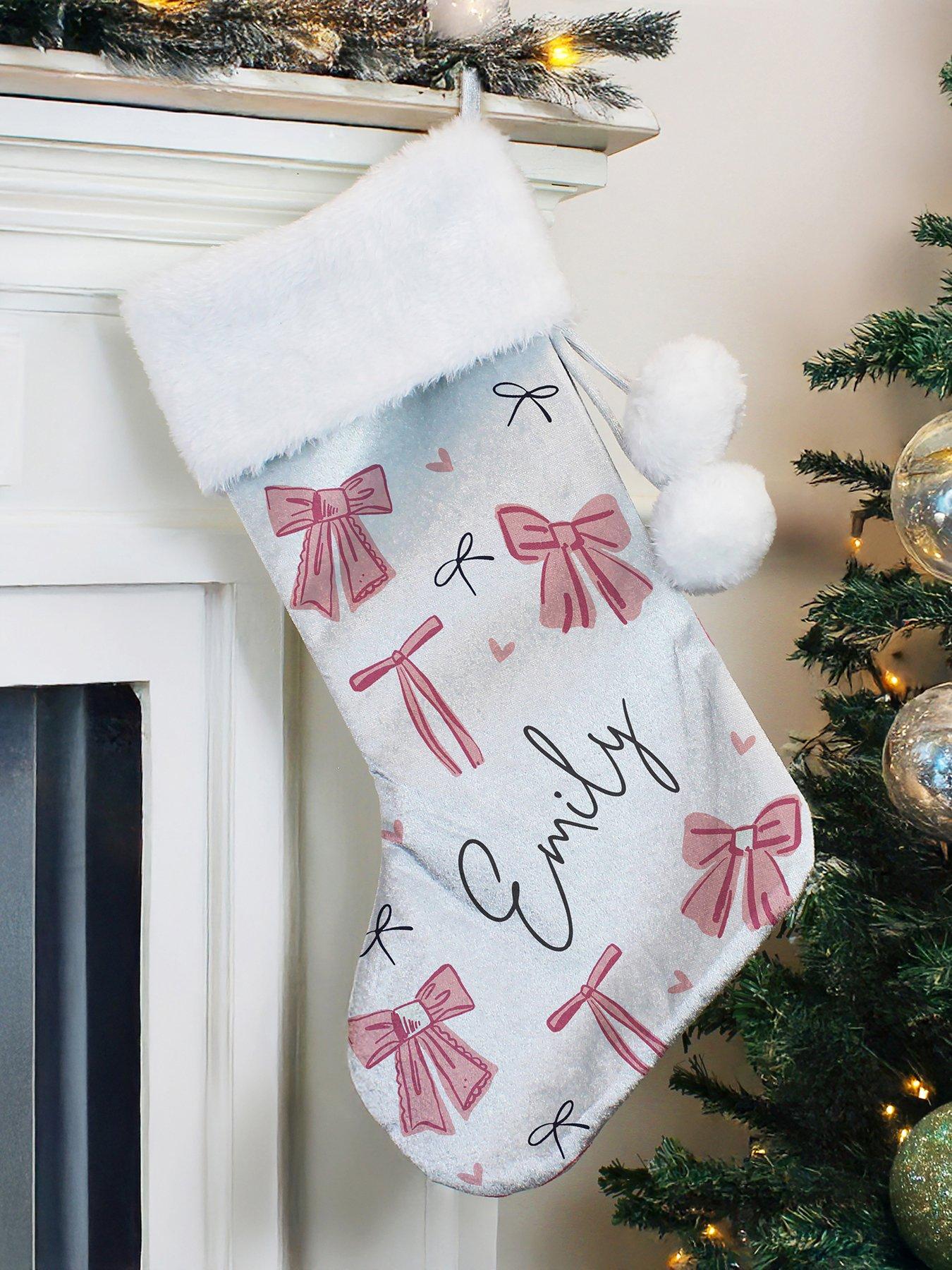 Image 1 of 3 of The Personalised Memento Company Personalised Pink Bow Christmas Stocking
