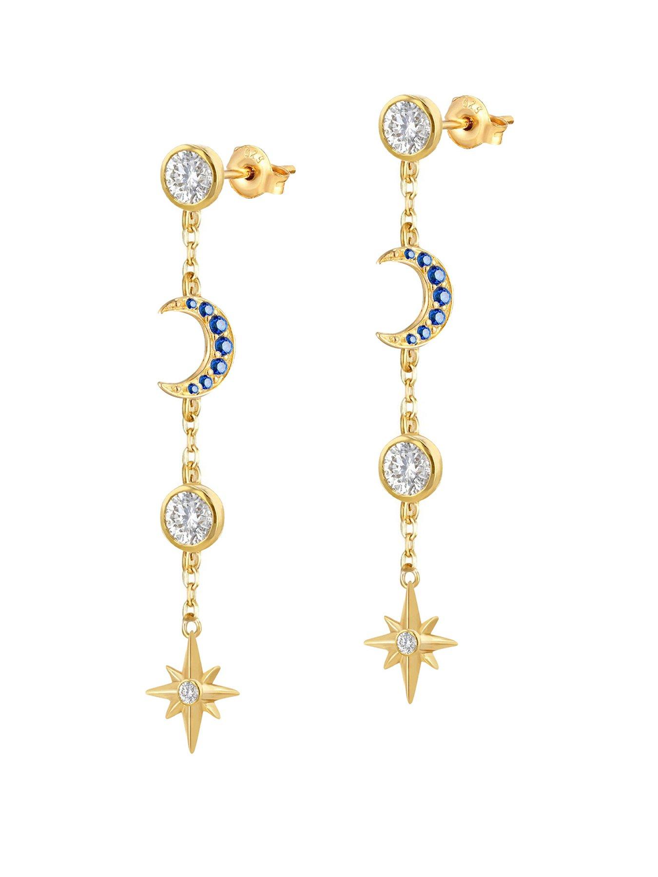 the-love-collection-gold-plated-sterling-silver-celestial-dropper-cz-earrings