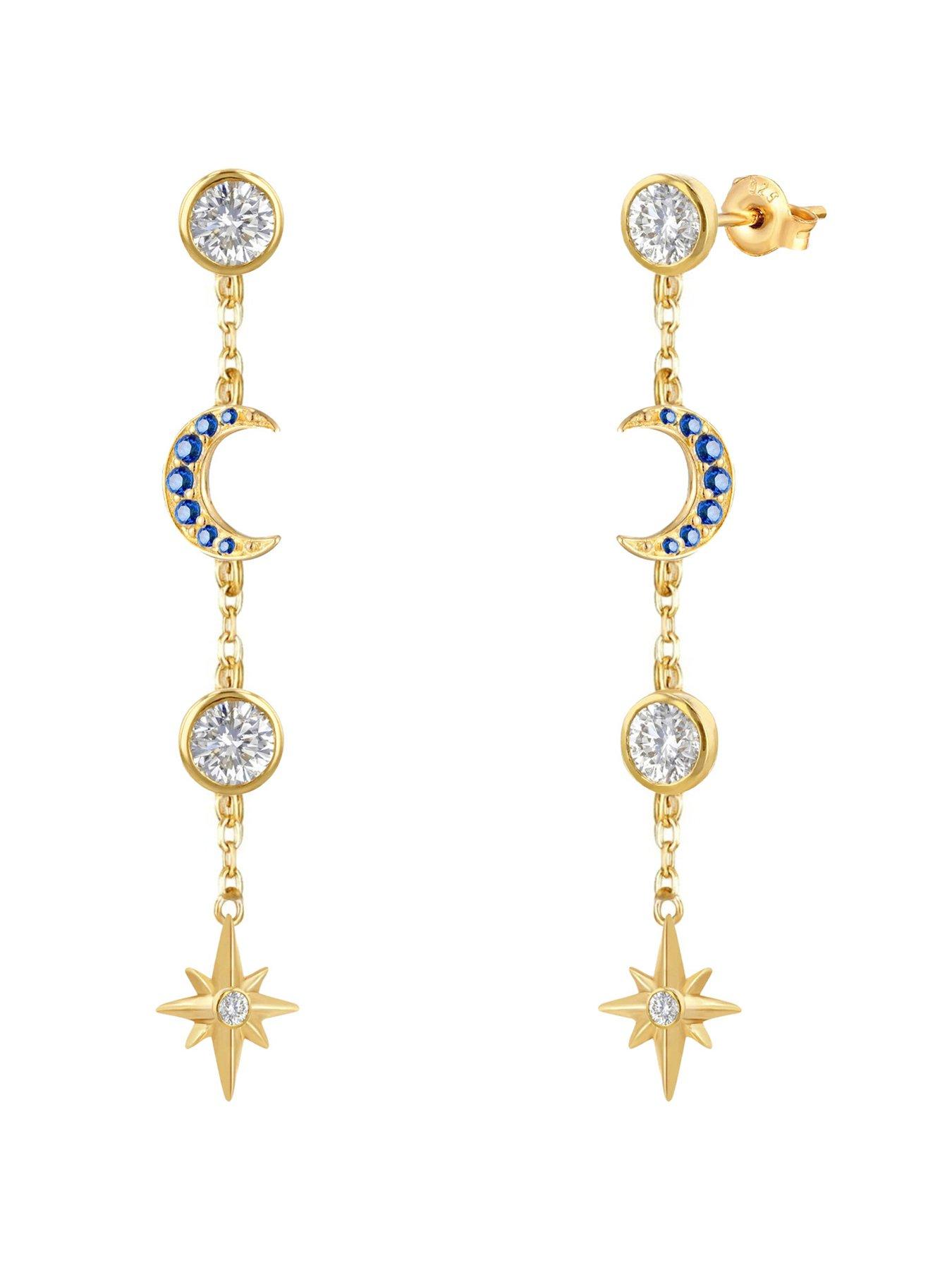 the-love-collection-gold-plated-sterling-silver-celestial-dropper-cz-earringsback
