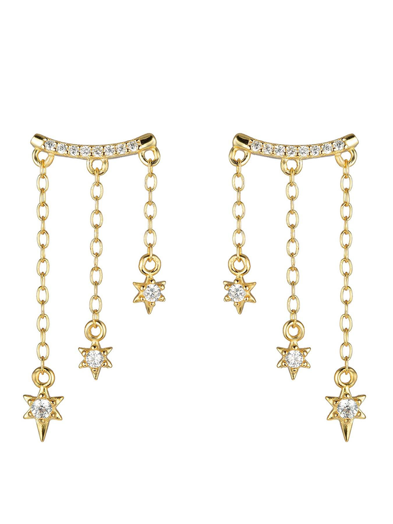 the-love-collection-gold-plated-sterling-silver-triple-star-dropper-earrings