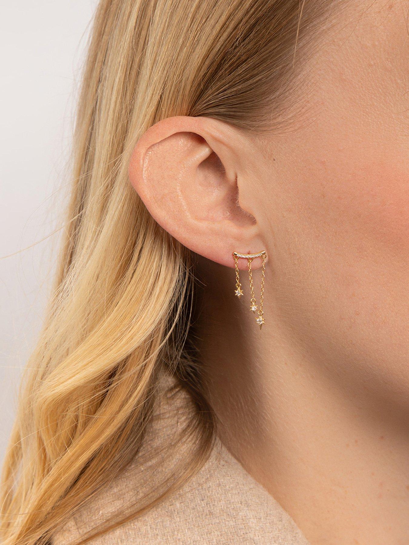 the-love-collection-gold-plated-sterling-silver-triple-star-dropper-earringsstillFront