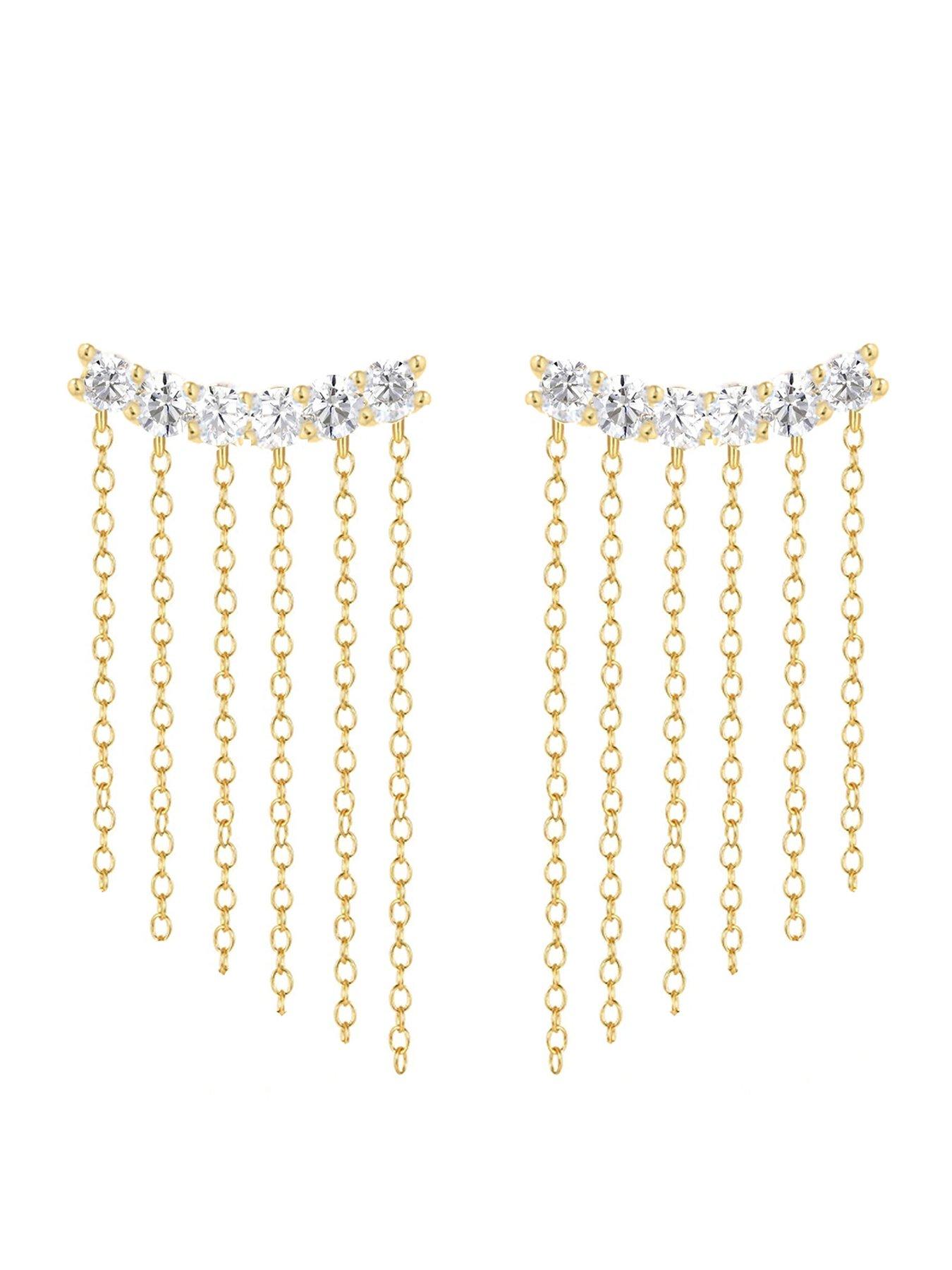 Image 1 of 5 of The Love Collection Gold Plated Sterling Silver Waterfall CZ Dropper Earrings
