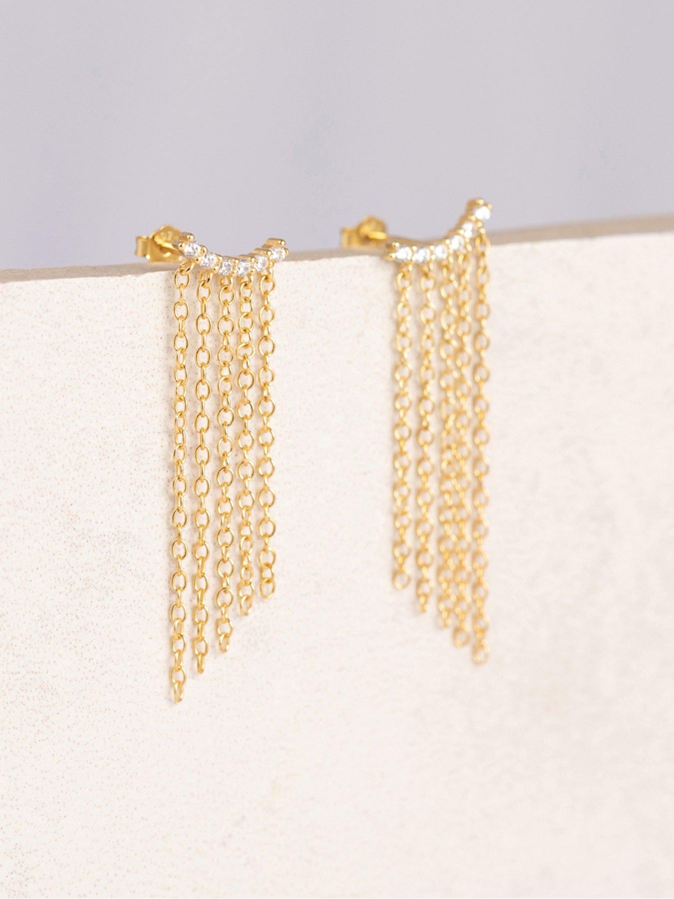 Image 3 of 5 of The Love Collection Gold Plated Sterling Silver Waterfall CZ Dropper Earrings