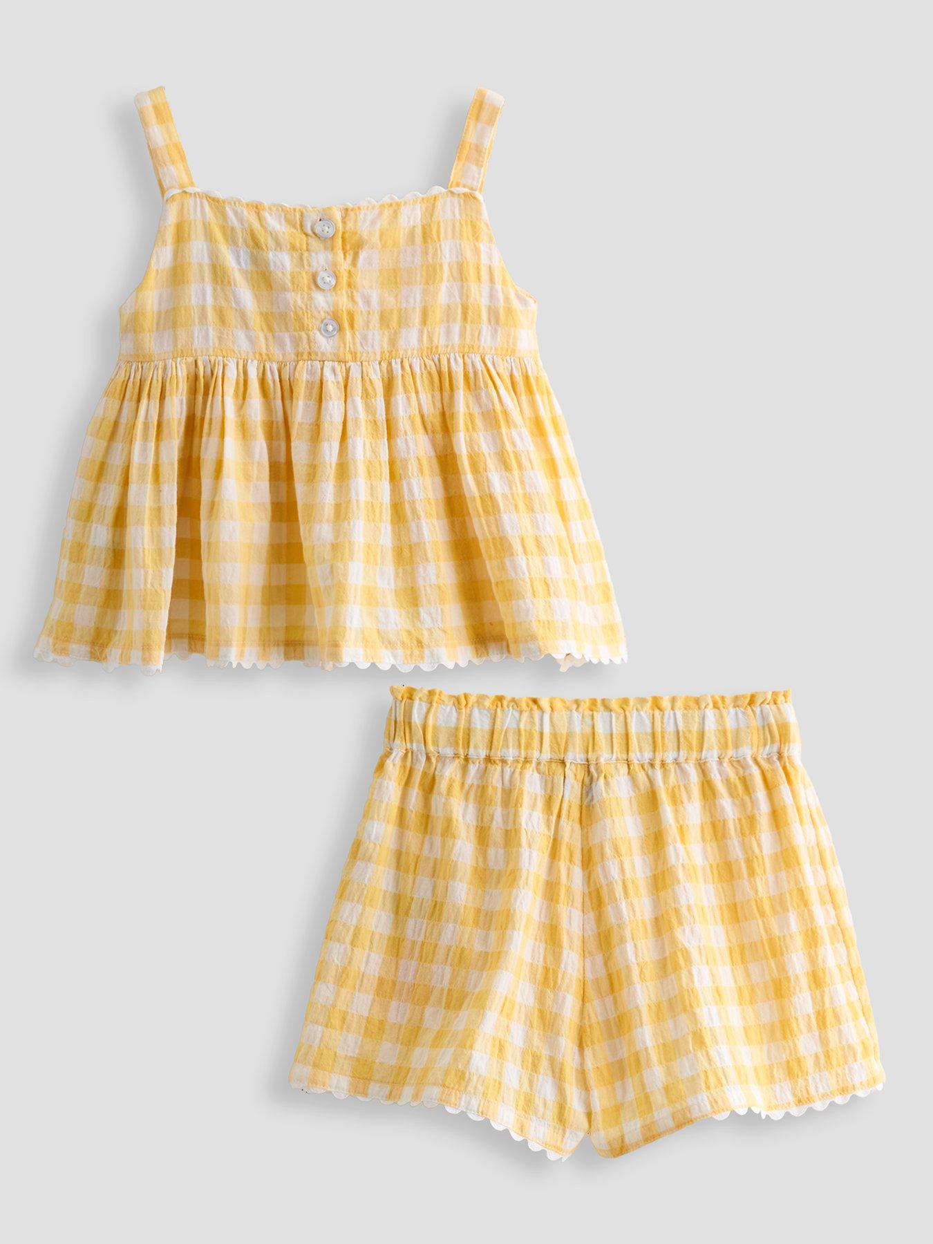 Image 2 of 6 of The Very Collection Girls Gingham Embroidered Top &amp; Shorts Set - Yellow