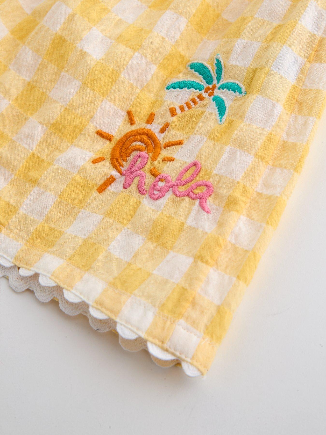 Image 5 of 6 of The Very Collection Girls Gingham Embroidered Top &amp; Shorts Set - Yellow