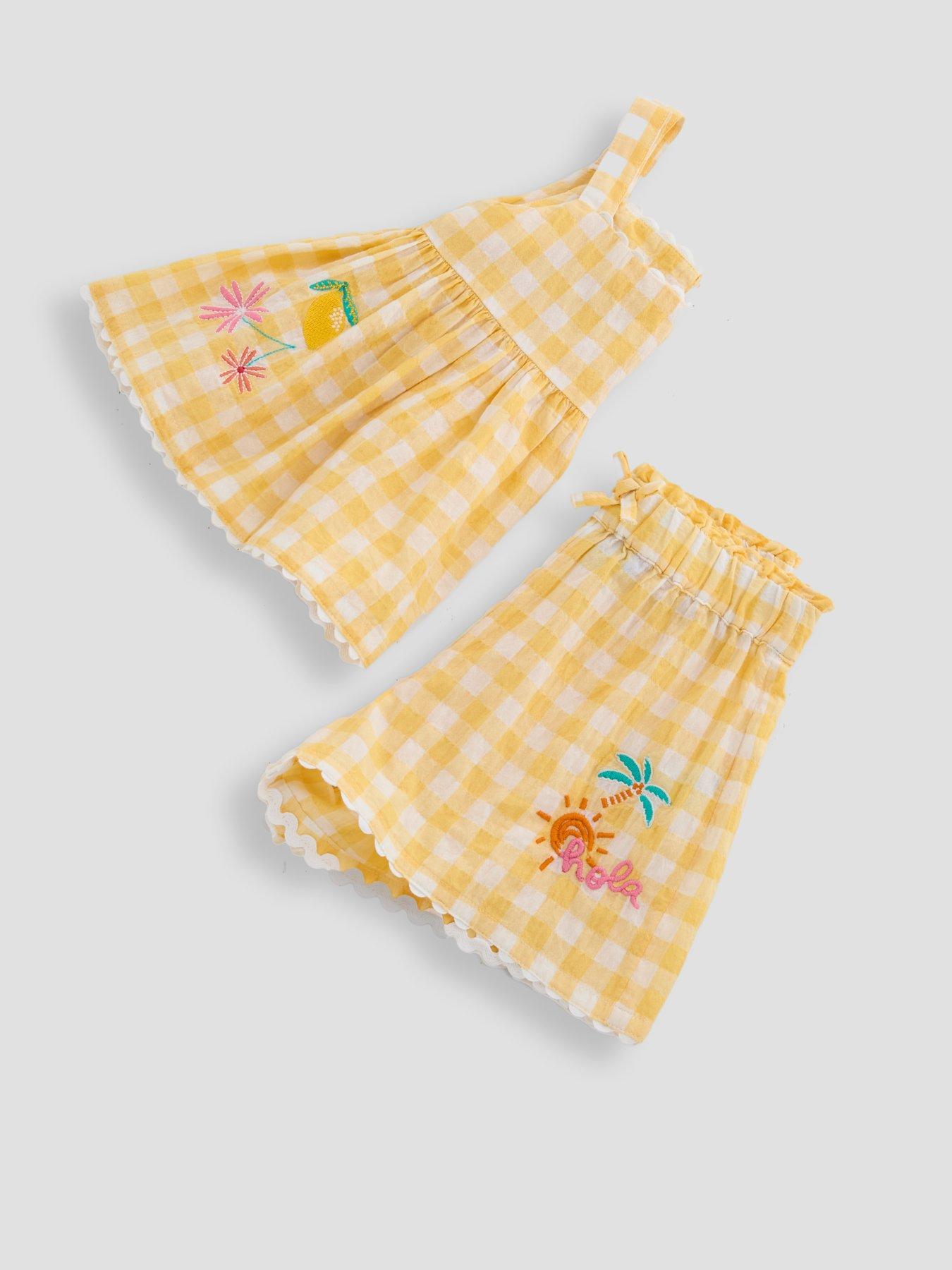 Image 6 of 6 of The Very Collection Girls Gingham Embroidered Top &amp; Shorts Set - Yellow