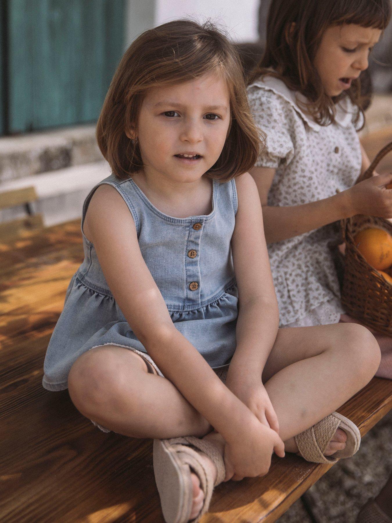Image 1 of 4 of Lil Atelier Mini Girls Sleeveless Denim Blouse - Light Blue
