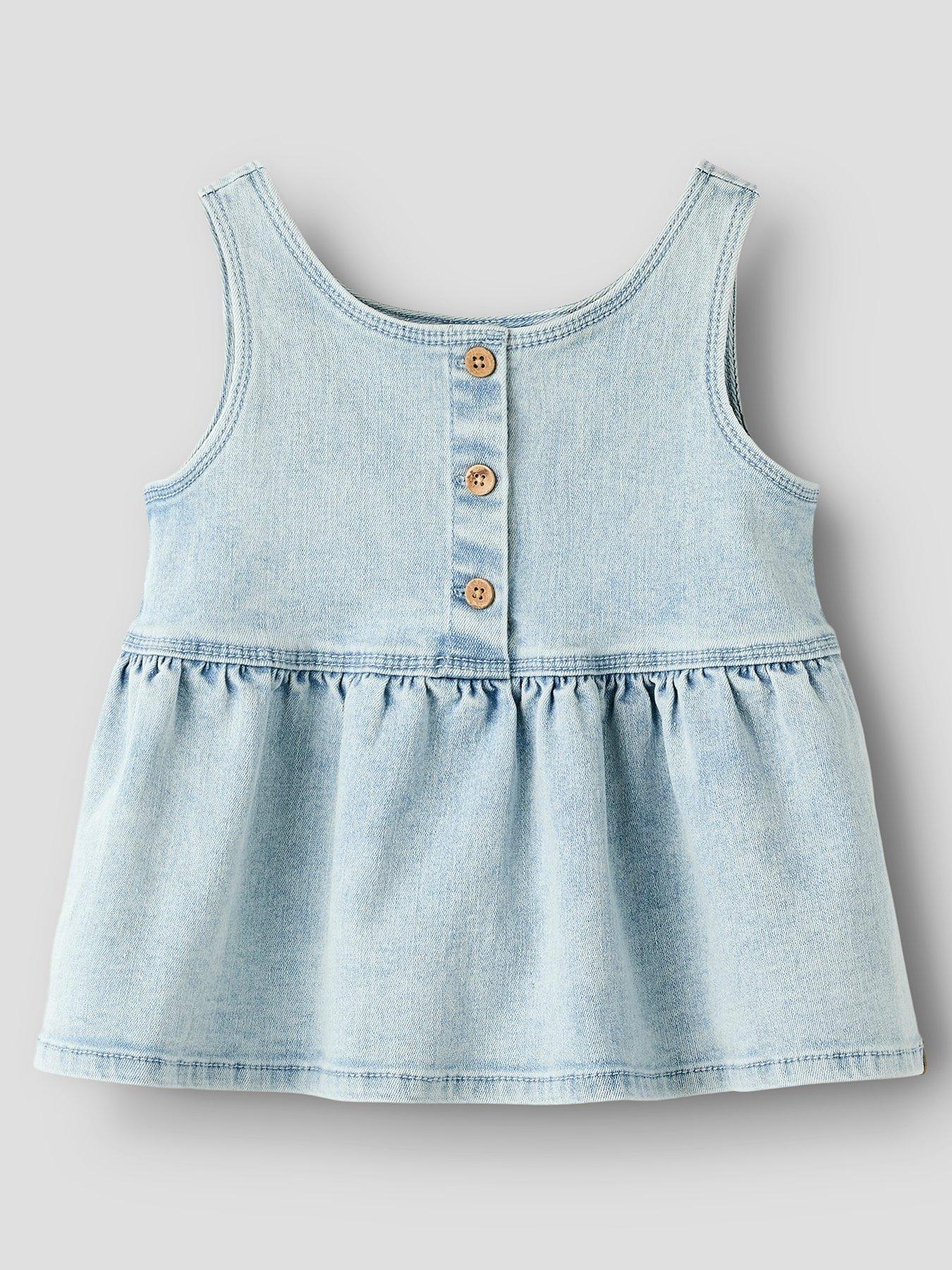 Image 2 of 4 of Lil Atelier Mini Girls Sleeveless Denim Blouse - Light Blue