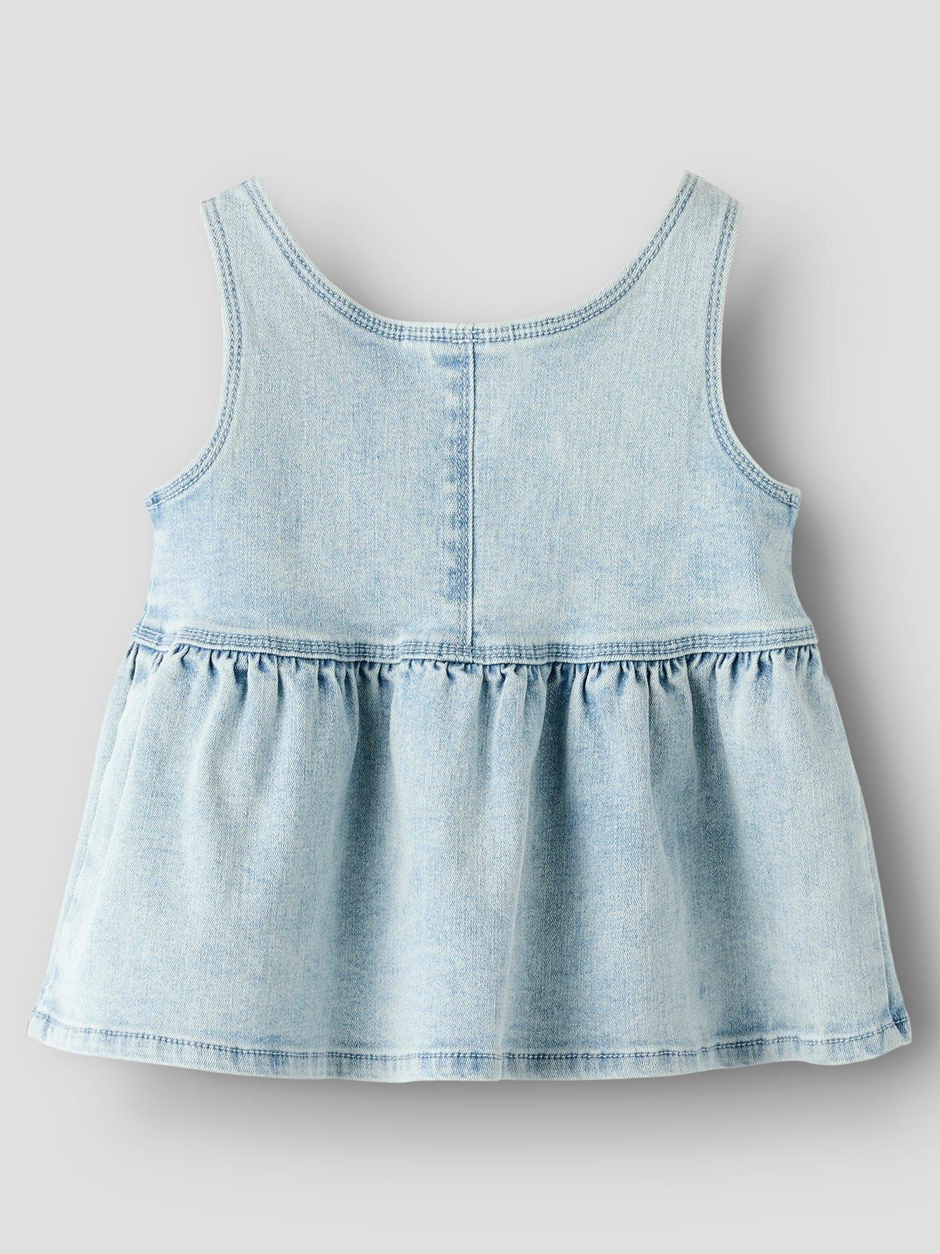 Image 3 of 4 of Lil Atelier Mini Girls Sleeveless Denim Blouse - Light Blue