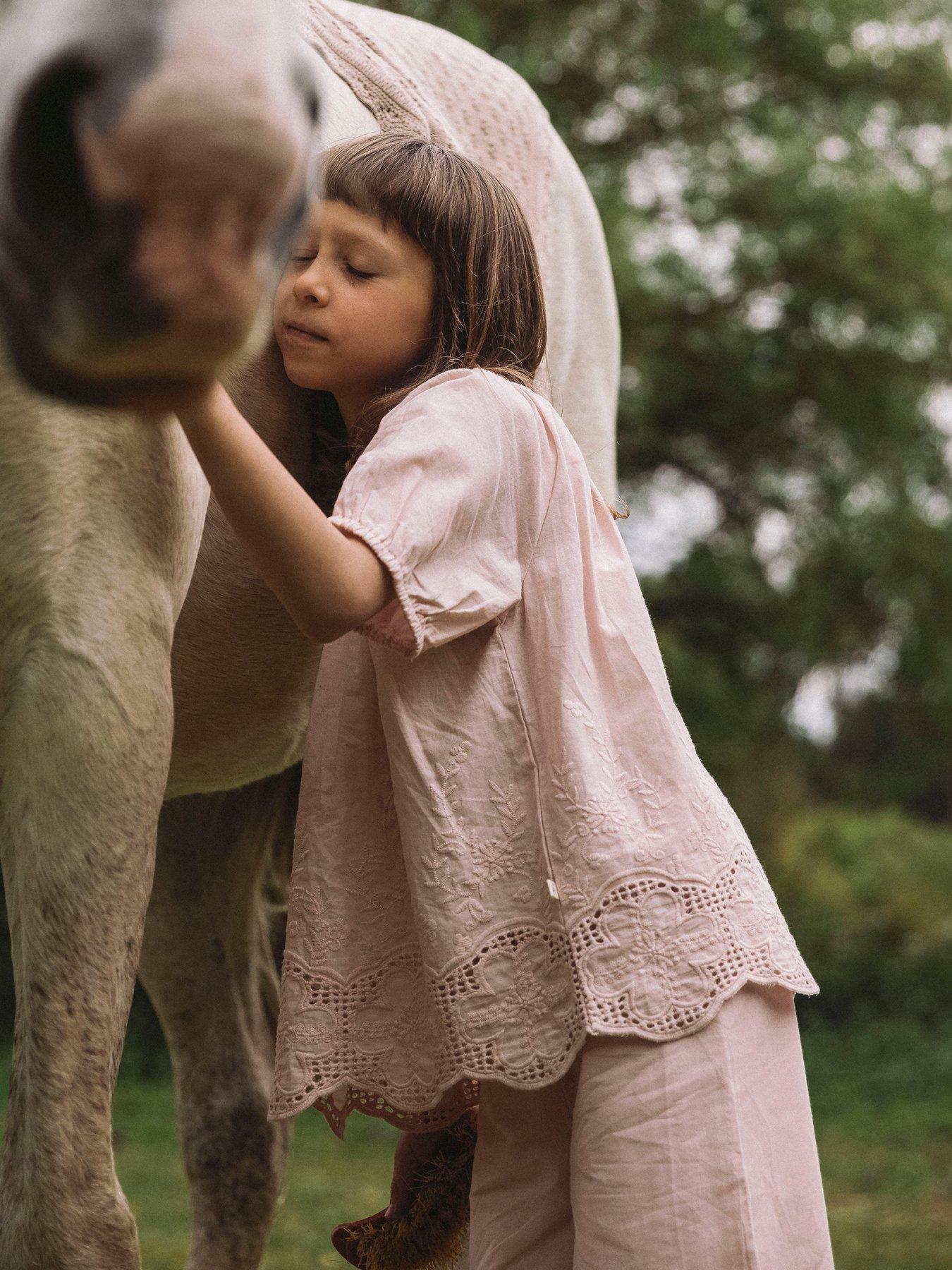 Lil Atelier Mini Girls Short Sleeve Woven Embroidered Co-ord Blouse - Light Pink