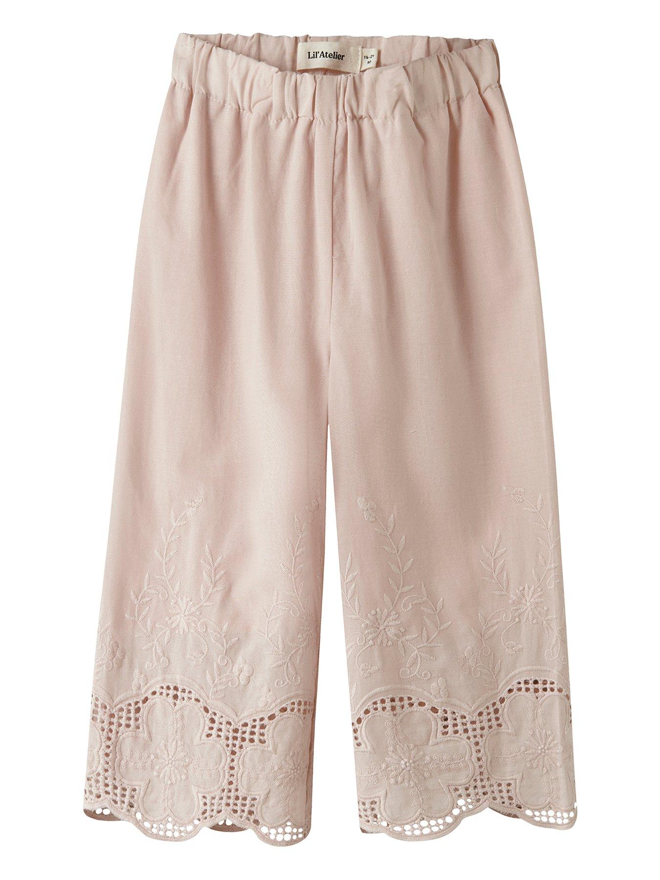 Image 1 of 3 of Lil Atelier Mini Girls Woven Embroidered Co-ord Trousers - Light Pink