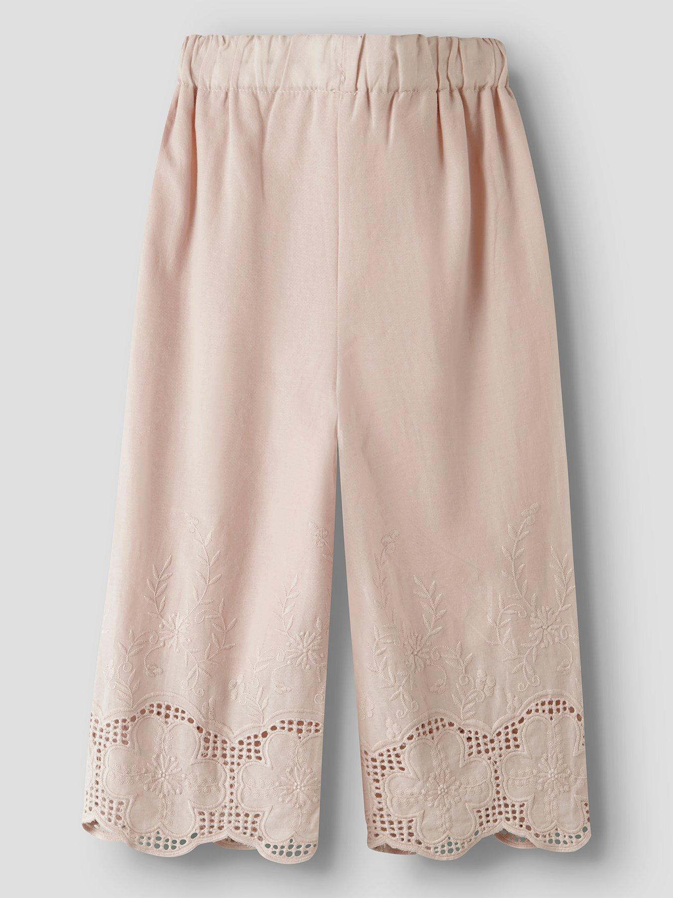 Image 2 of 3 of Lil Atelier Mini Girls Woven Embroidered Co-ord Trousers - Light Pink