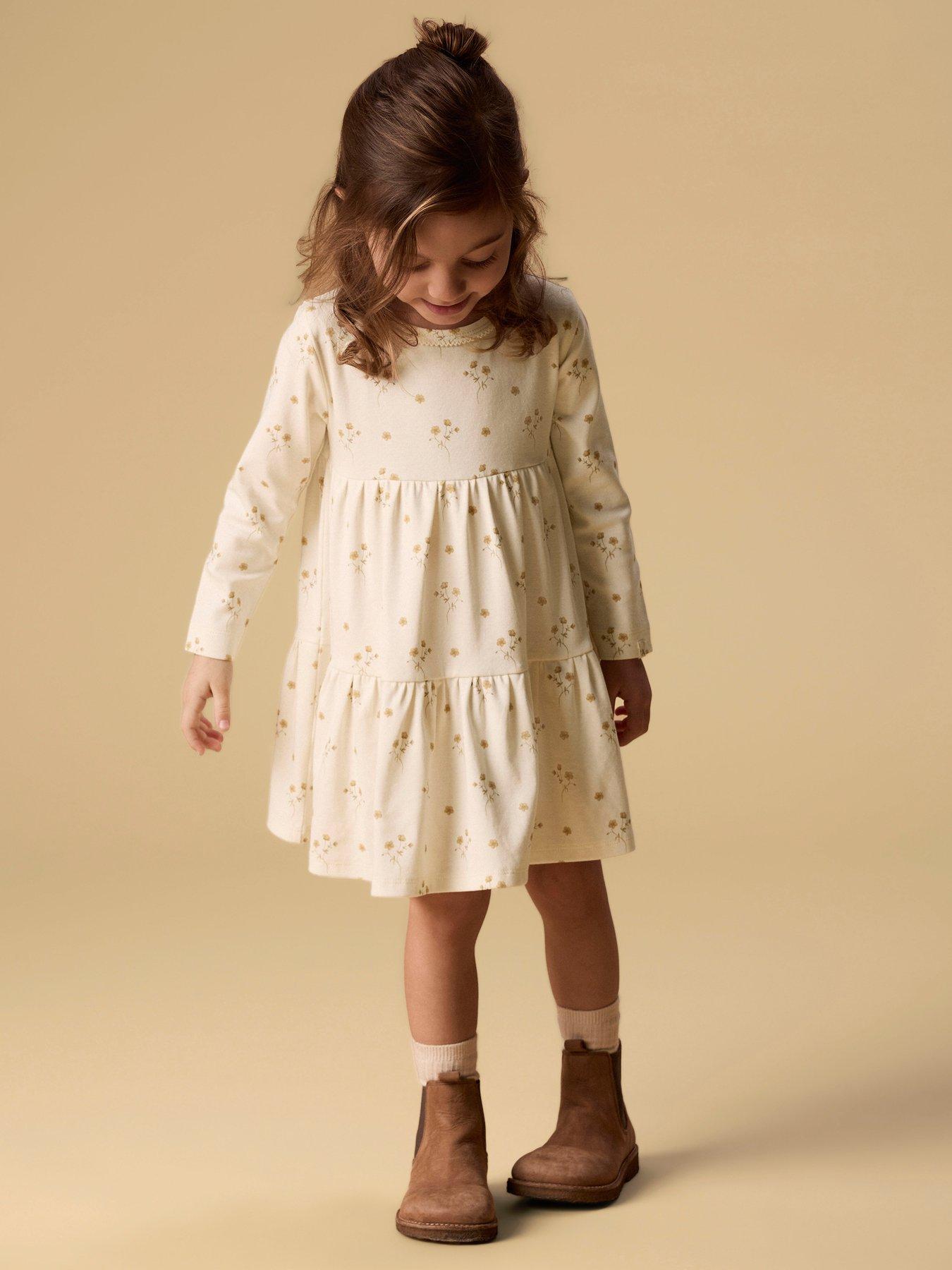 Lil Atelier Mini Girls Floral Long Sleeve Jersey Dress - Cream