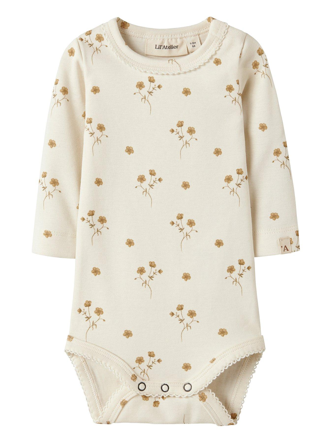 Image 1 of 3 of Lil Atelier Baby Girls Floral Long Sleeve Bodysuit - Cream
