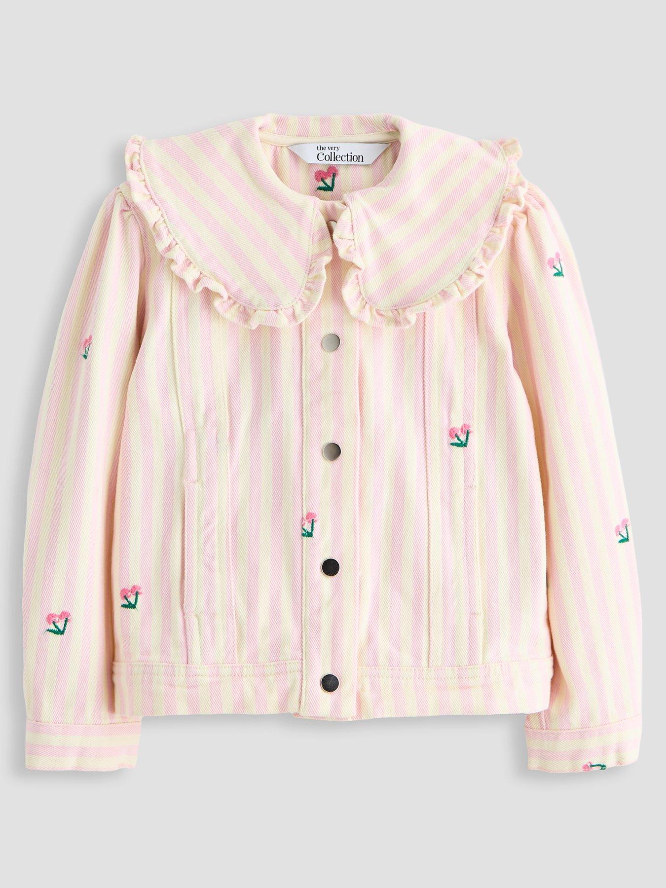 The Very Collection Girls Embroidered Denim Jacket - Pink/White