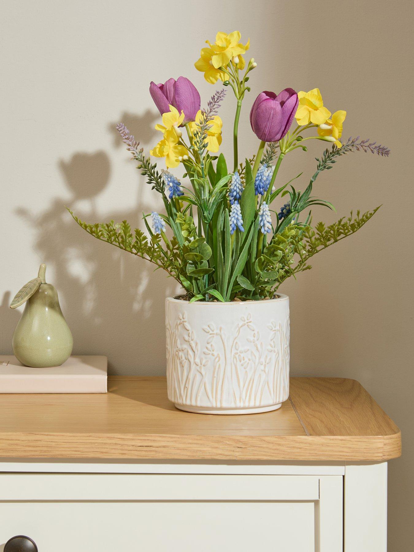 Image 1 of 7 of The Very Collection 39cm Flowers in Embossed Ceramic Pot