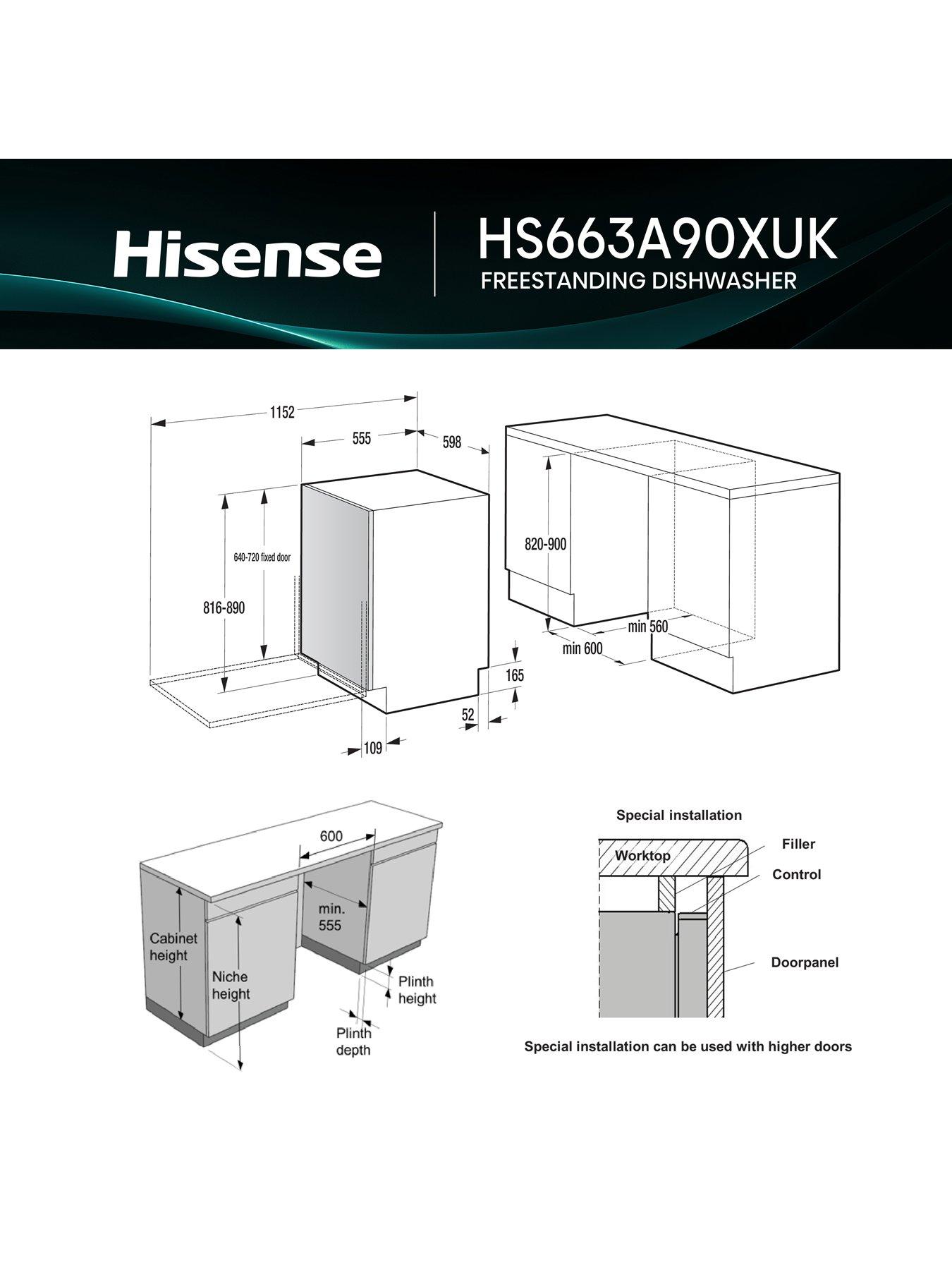 Image 6 of 7 of Hisense Hisense HS663A90XUK Full Size Dishwasher - Stainless Steel