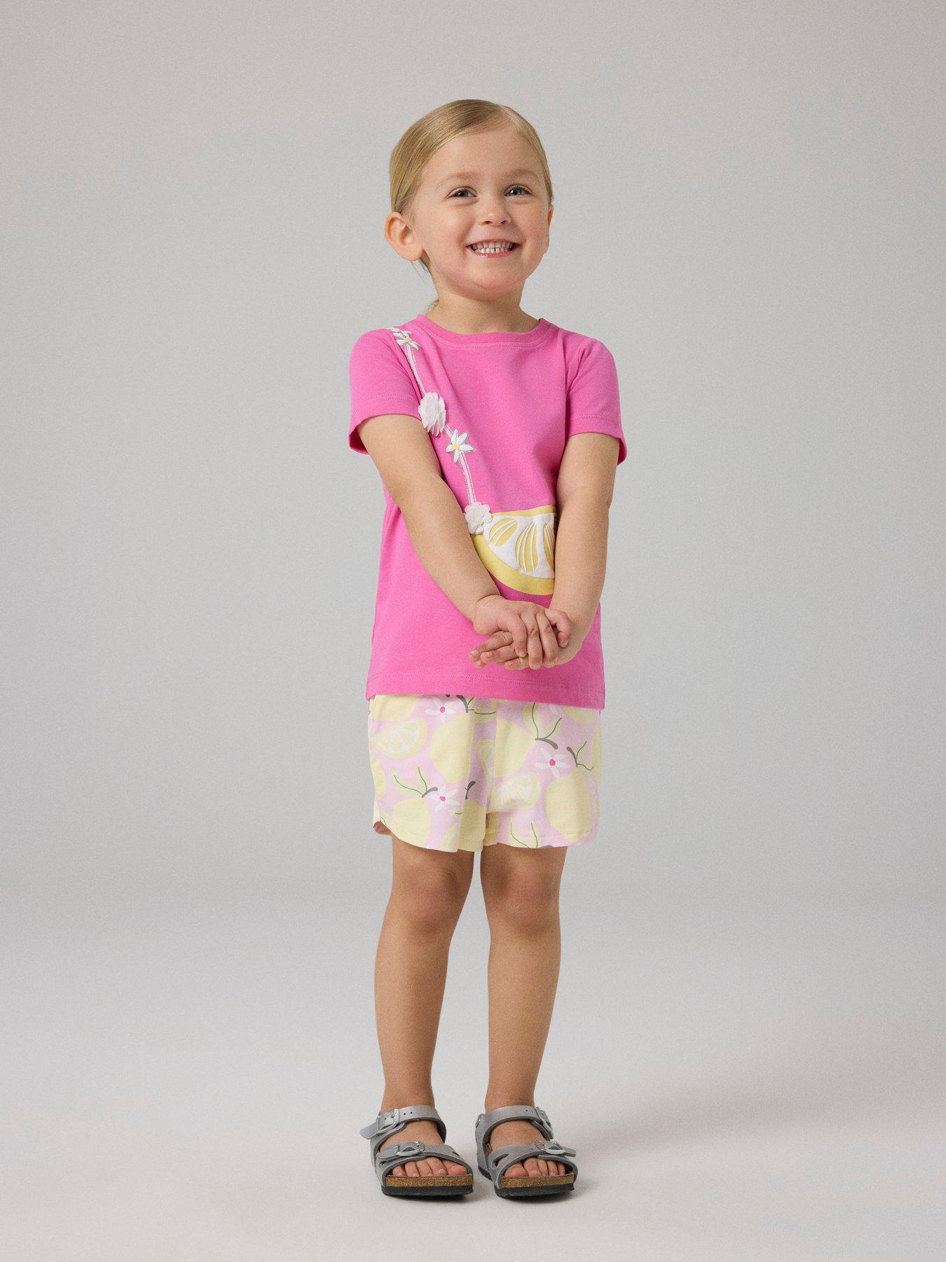 Name It Mini Girls 2 Piece Lemon Print Jersey Short Set - Light Pink