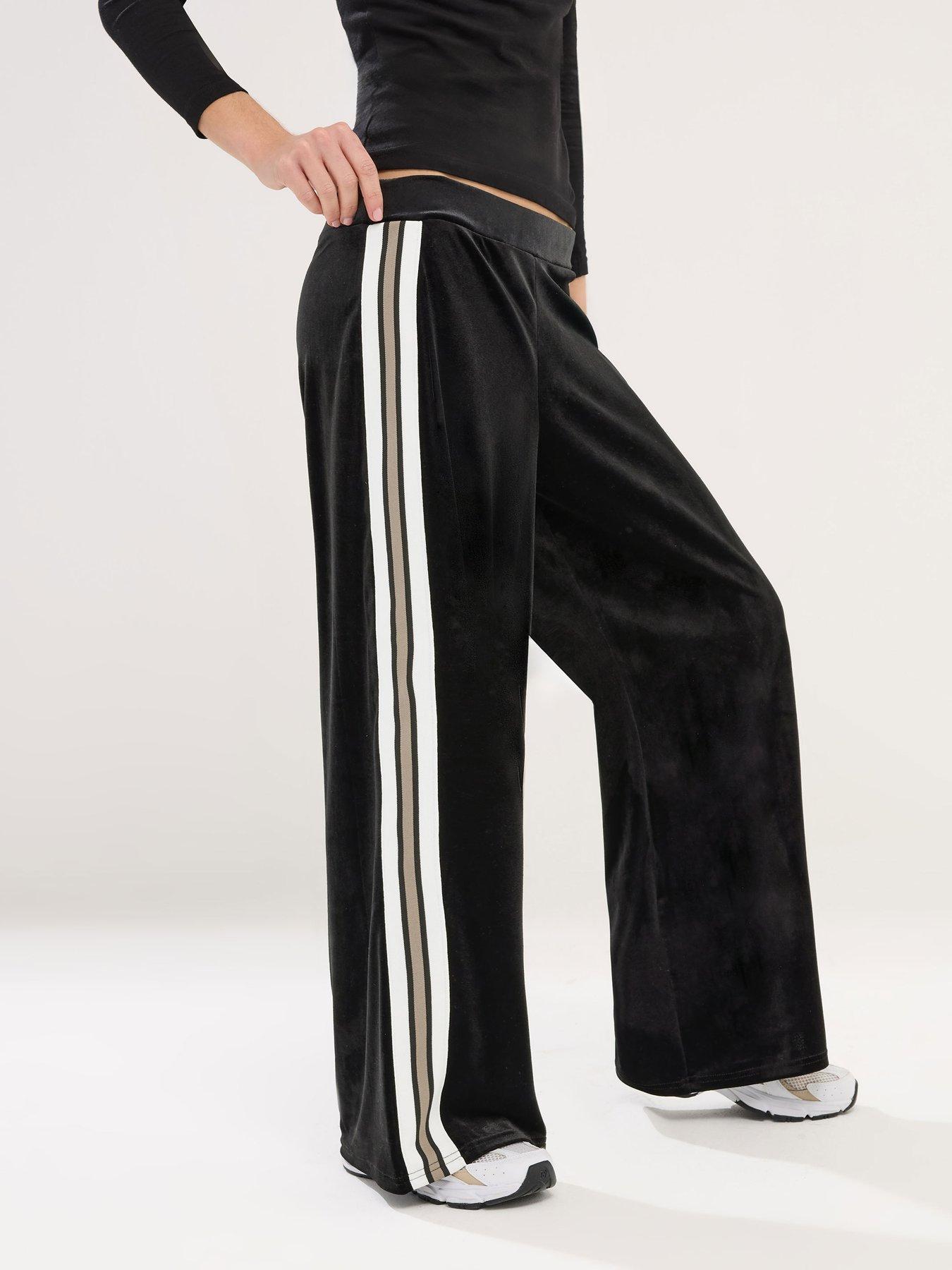 pixiegirl-petite-velour-side-stripe-wide-leg-trouser-black