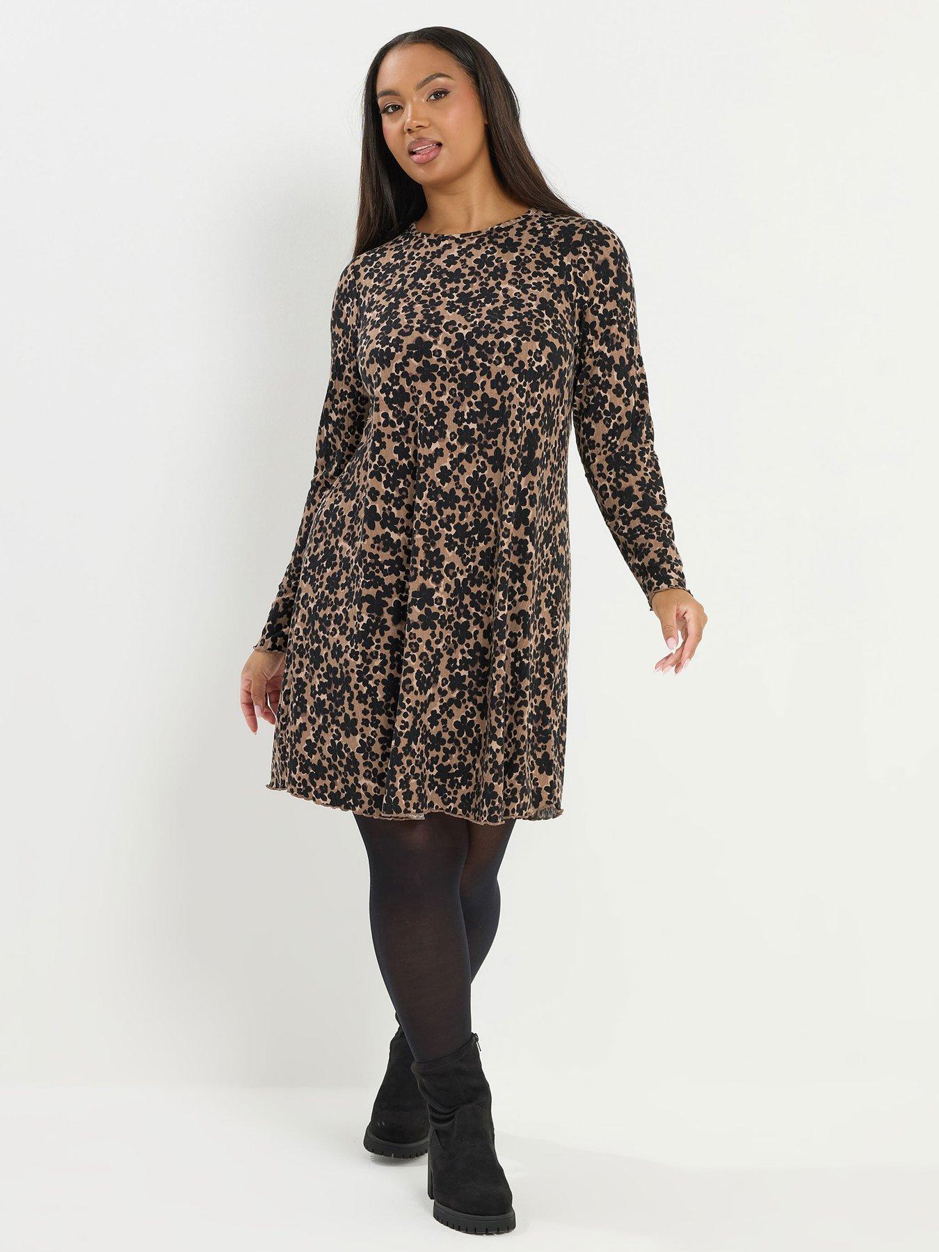 yours-curve-printed-rib-tunic-dress-natural