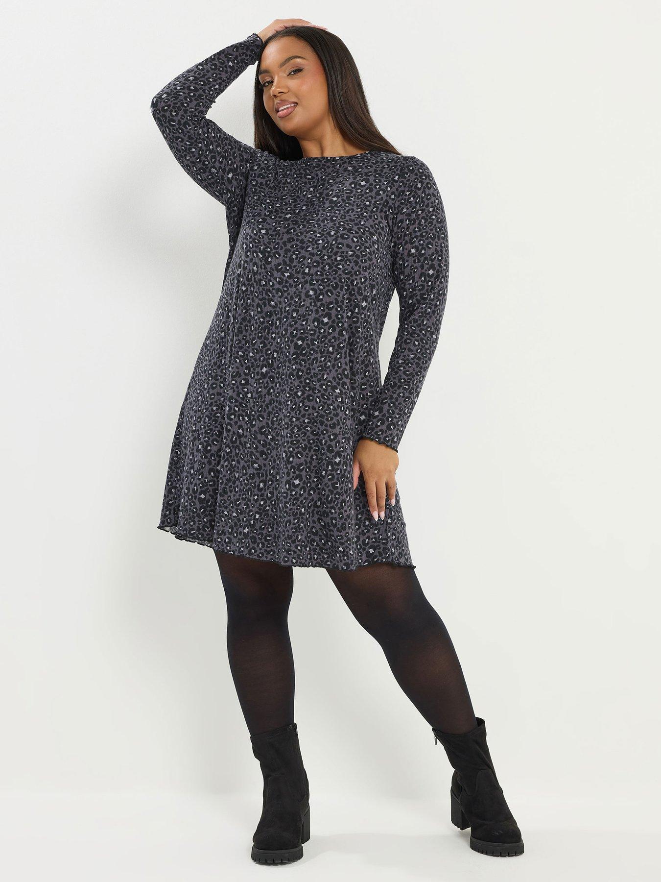yours-curve-printed-rib-tunic-dress-grey