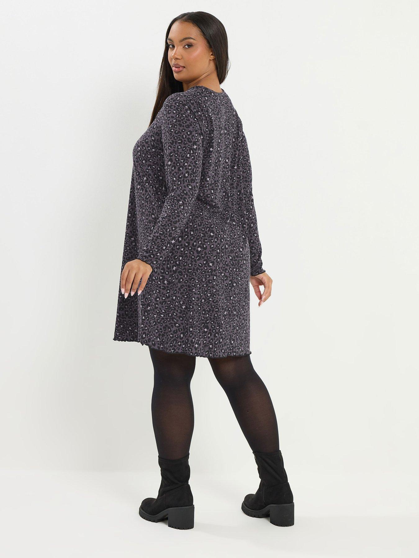 yours-curve-printed-rib-tunic-dress-greystillFront