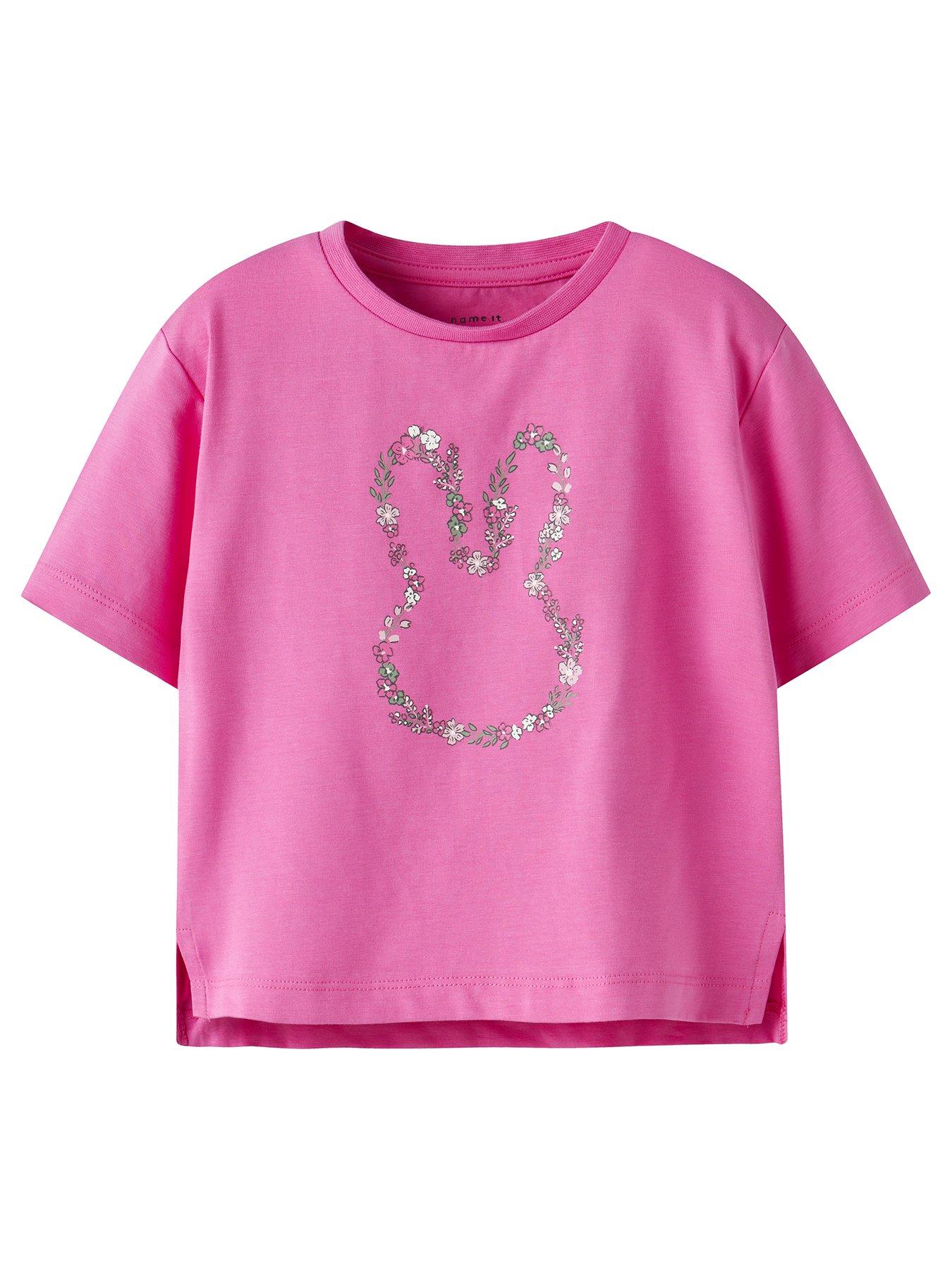 Image 2 of 5 of Name It Mini Girls Bunny Print Short Sleeve Tshirt - Pink