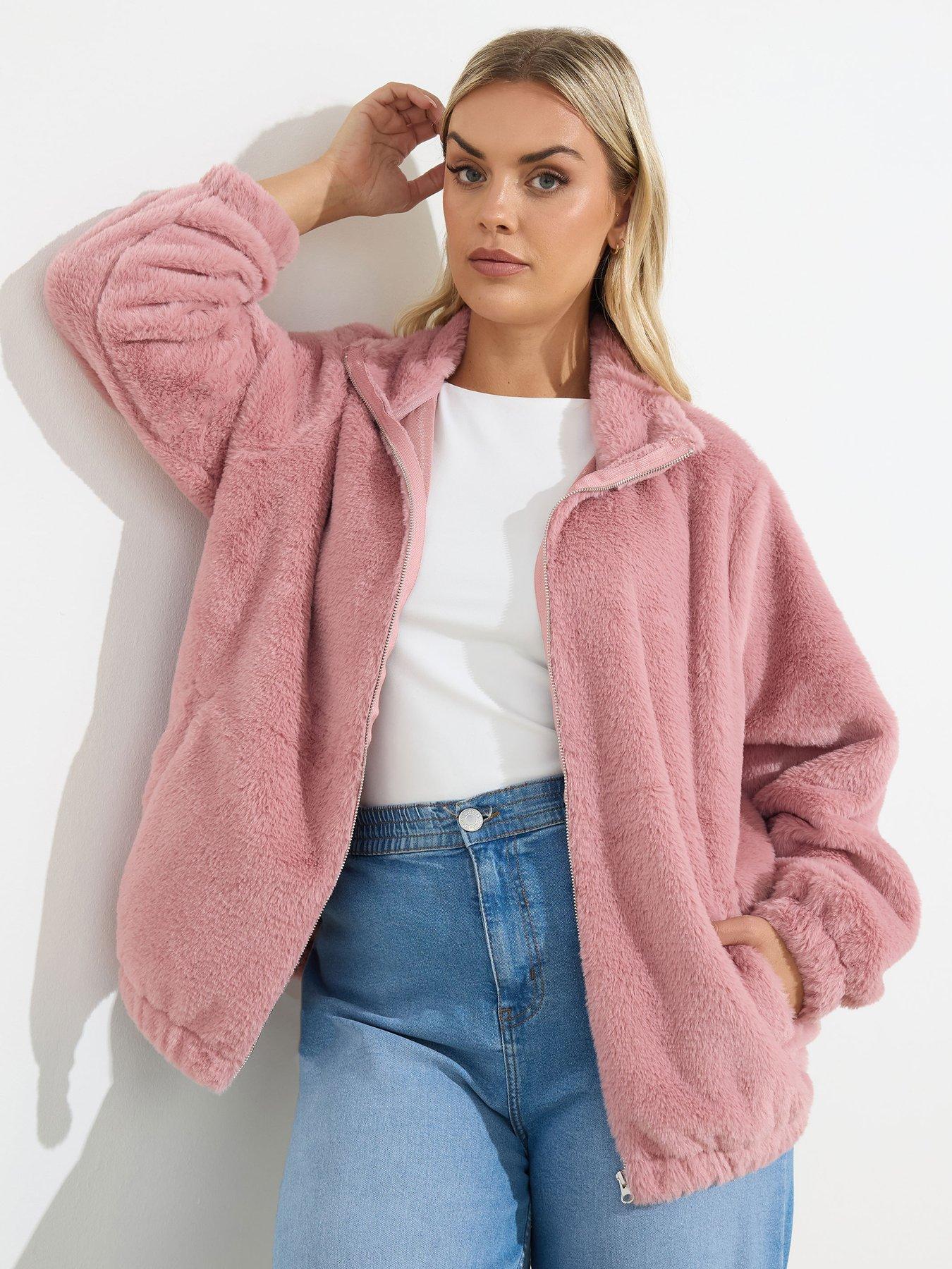 yours-curve-faux-fur-funnel-neck-zip-thru-jacket-pink