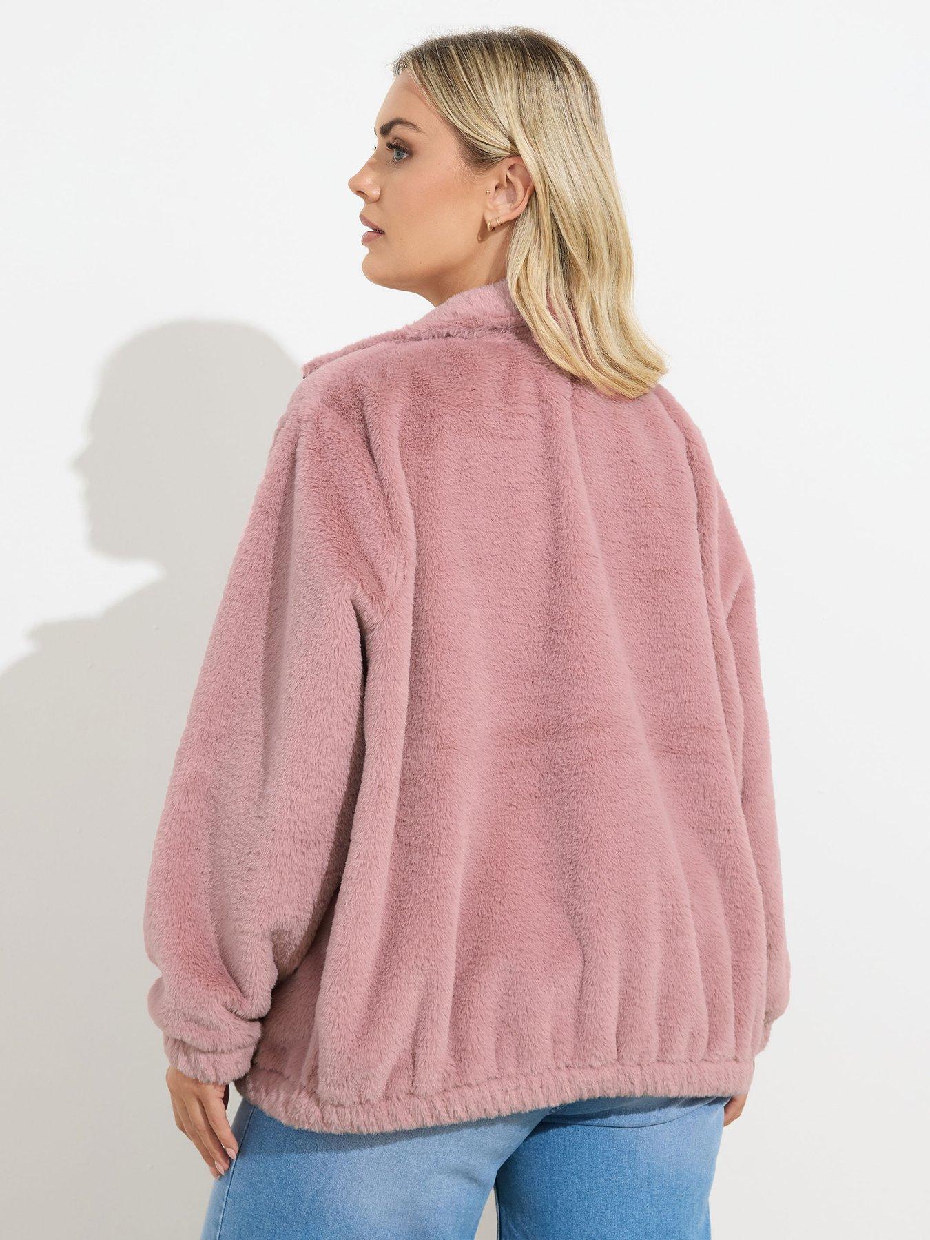 yours-curve-faux-fur-funnel-neck-zip-thru-jacket-pinkstillFront